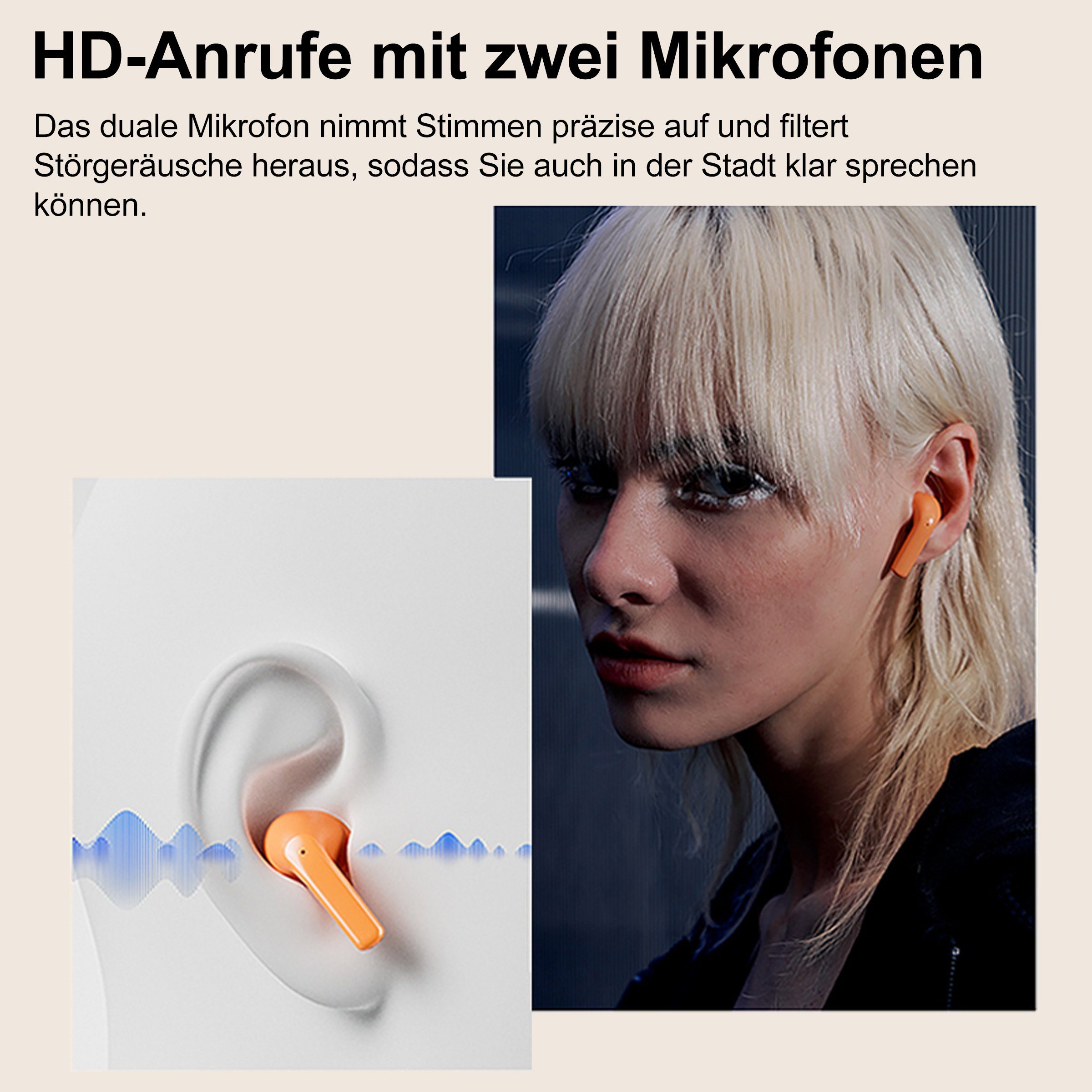 Wasserdicht Kopfhörer Orange IPX7, Wireless Nach Version Bluetooth Atmos) 28H Yuede Headphones, Surround Dolby HD-Mikrofon In-Ear-Kopfhörer (ANC-Geräuschunterdrückung, 5.3,