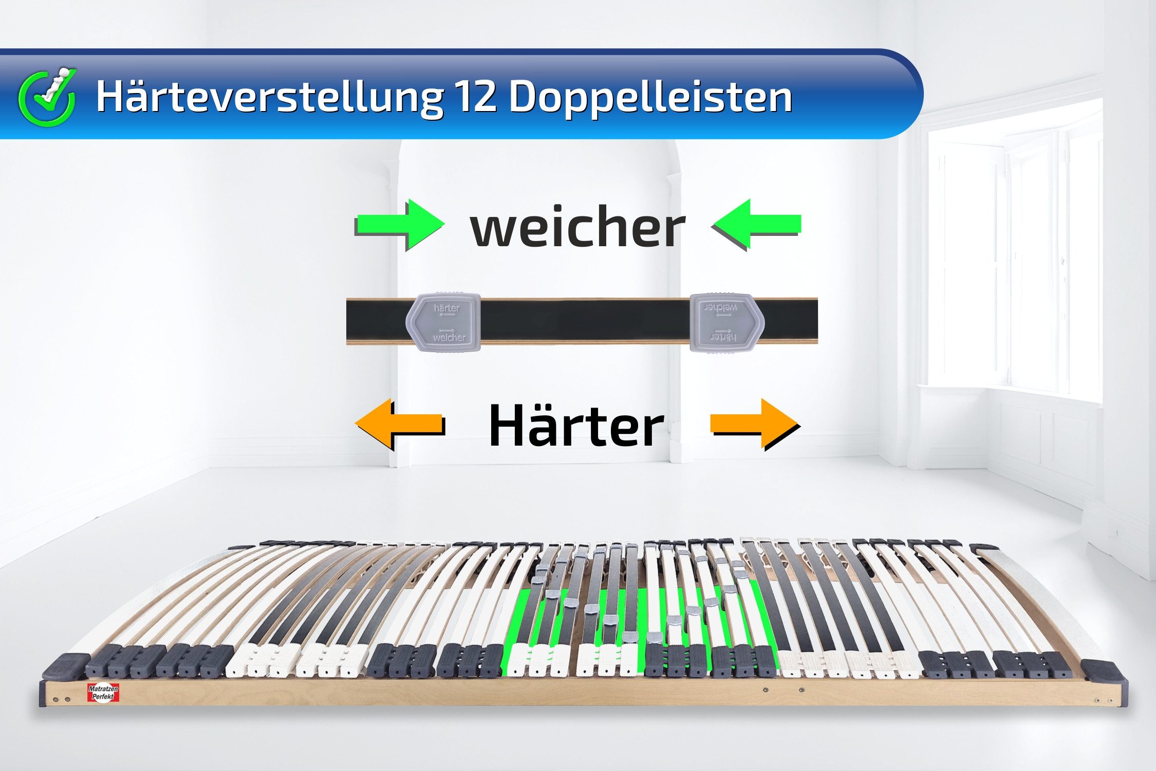 Lattenrost Lattenroste, 44 Leisten, mit 7 Zonen, MONTIERT bis 300 KG belastbar, Matratzen Perfekt, Kopfteil nicht verstellbar, Fußteil nicht verstellbar, stabiler 44 Leisten Lattenrost mit optimaler Körperanpassung