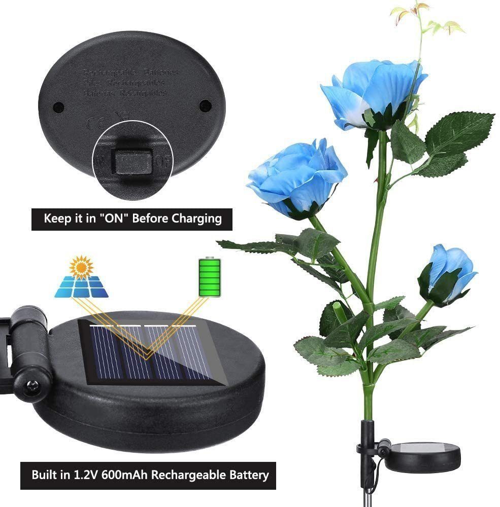 LED Rose LED 3 für Solarleuchten mit Lampen Garten LED blau Garten, Lichter, integriert, Solar Rasen Solarlampen fest 2V Deko, für Garten iscooter Rose Außen, Wasserdicht Solarleuchte