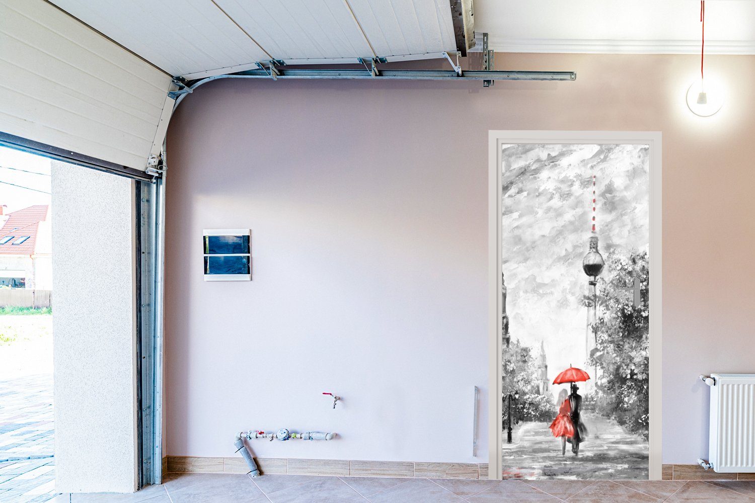 (1 Fototapete Malerei Türaufkleber, Architektur - für Rot, St), Tür, - bedruckt, 75x205 Baum Matt, - MuchoWow cm Türtapete