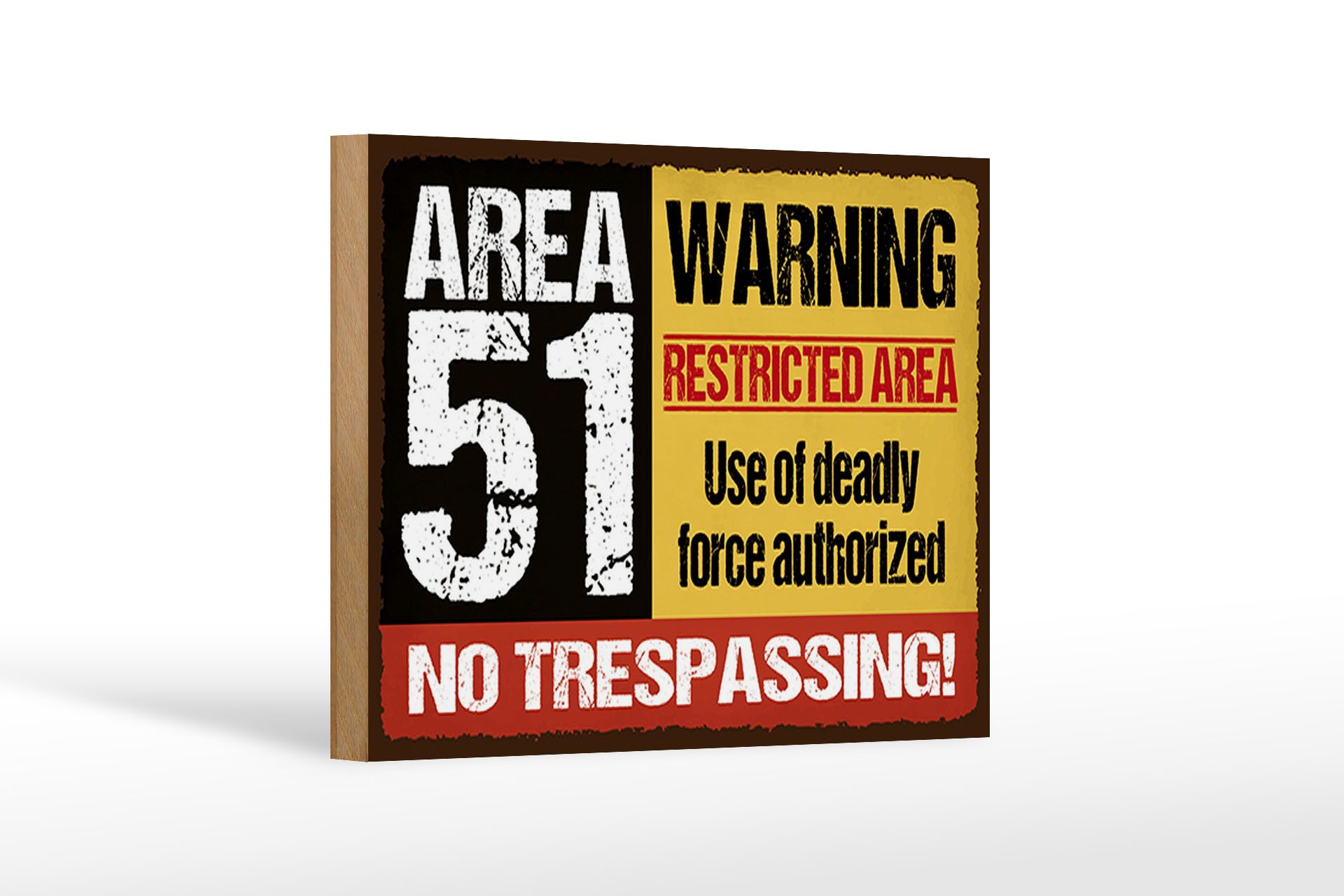 Femer GmbH Holzbild Spruch 18x12 cm area 51 warning restrictes area, Sprüche Zitate Lustiges (1 St), Glatte Holzfaserplatte (MDF), vorn beschichtet