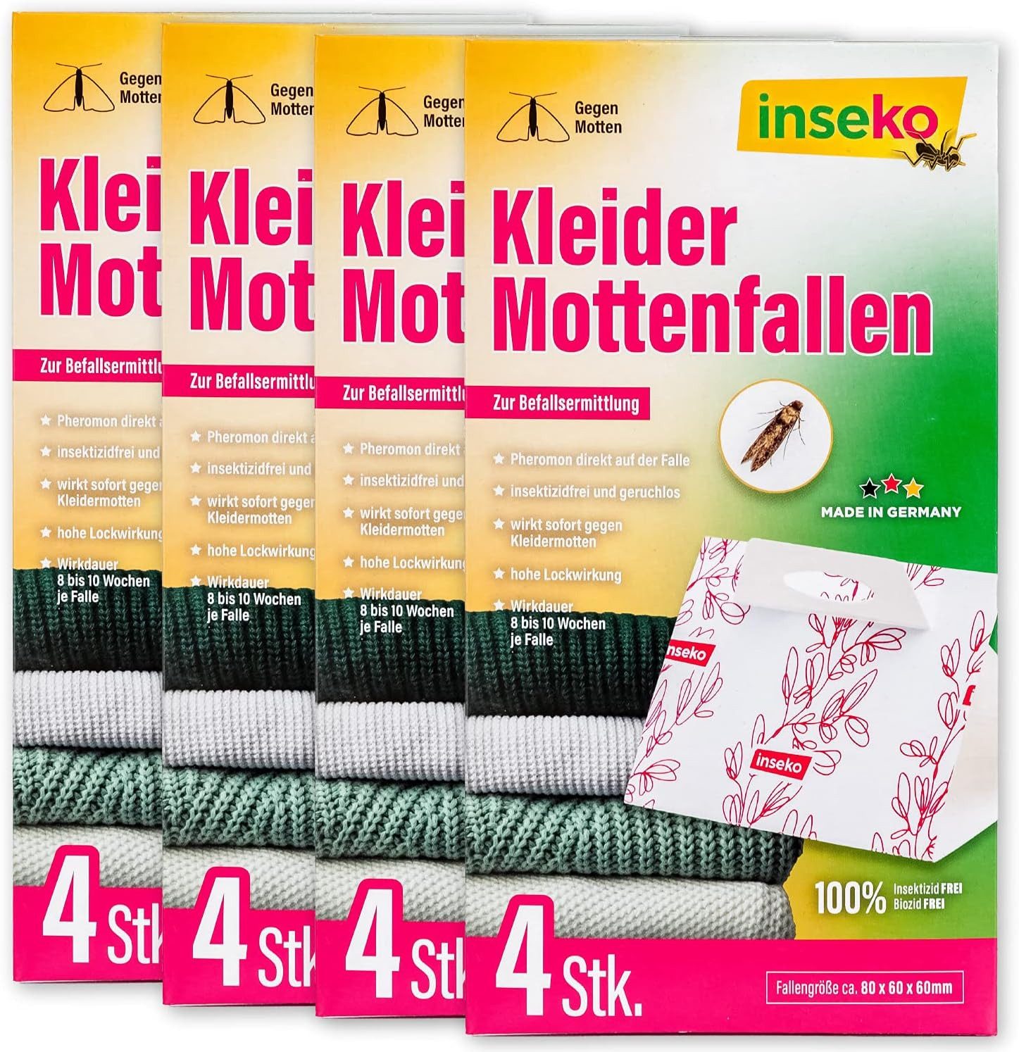 Inseko Insektenfalle 16x inseko Kleidermottenfallen I insektizidfrei und geruchlos, Pheromonfalle zur Befallsermittlung I Made in Germany