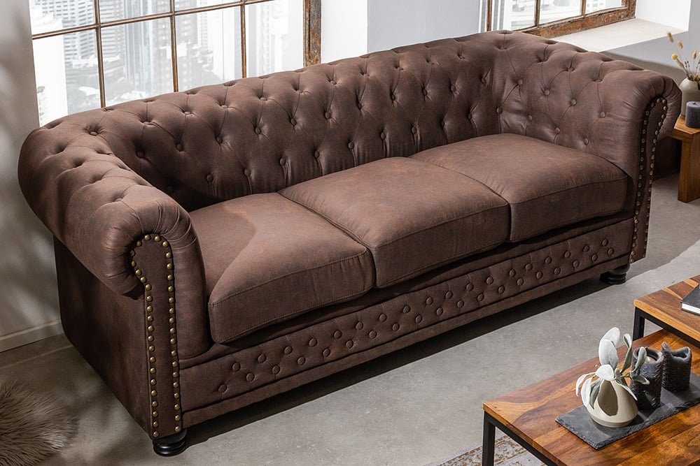 riess-ambiente Sofa CHESTERFIELD 200cm · Microfaser · 1 · braun, vintage Teile, mit Couch Federkern Wohnzimmer 3-Sitzer ·