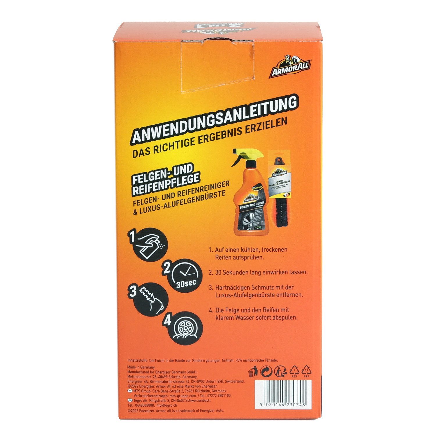 Armor All 2in1 Set Felgen-Reiniger 500ml + Felgenbürste Felgenreiniger (Spar-Set, [- 2in1 Pflegeset Auto Reinigung Spray Pflege Alufelgen Reifen-Reiniger Felgen-Bürste)