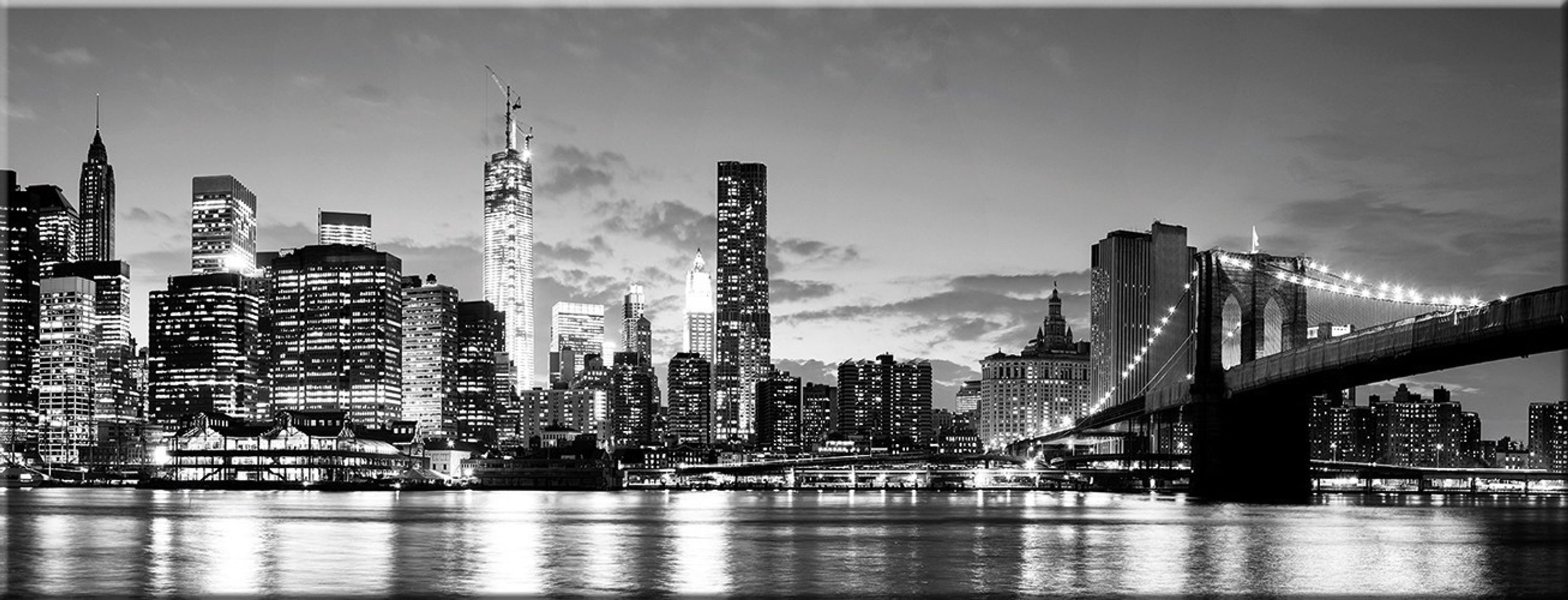 artissimo Glasbild Bild aus Glas 80x30 cm / Wandbild Querformat / Wanddeko modern, Stadt: New York Skyline in Schwarz und Weiß