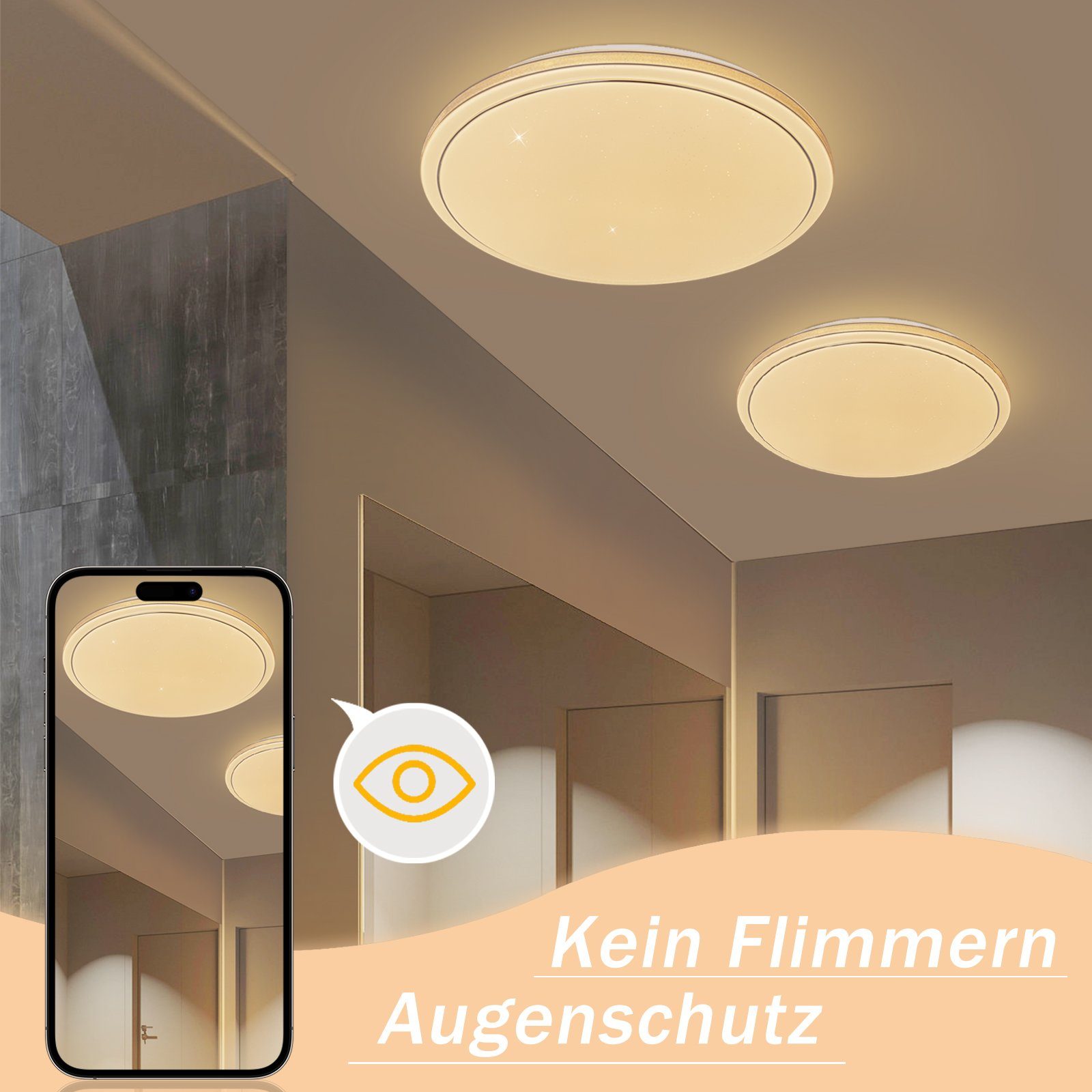 Modern LED Sternenhimmel Deckenleuchte Rund, Nettlife fest LED 12/23/44W Schlafzimmerlampe integriert