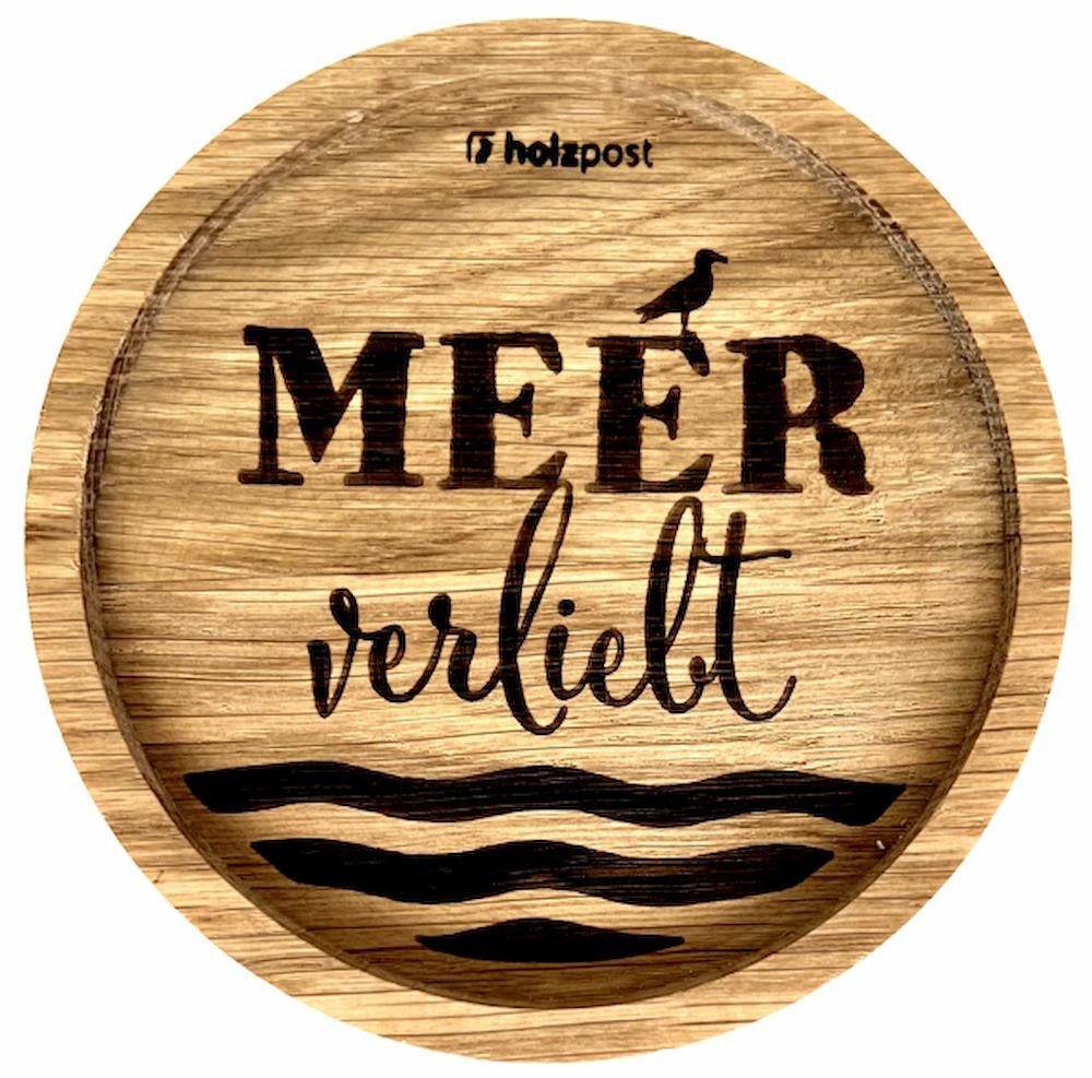holzpost GmbH Getränkeuntersetzer Meer verliebt, 1-tlg., massives Eichenholz, Runde Einkerbung