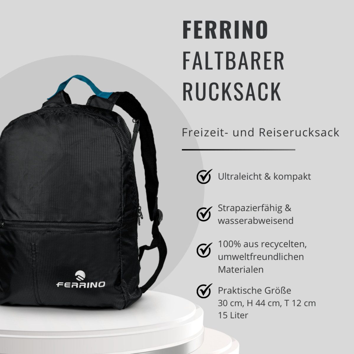 Ferrino Rucksack Faltbarer Rucksack 15 L – ultraleicht und kompakt für Reisen, Faltbar