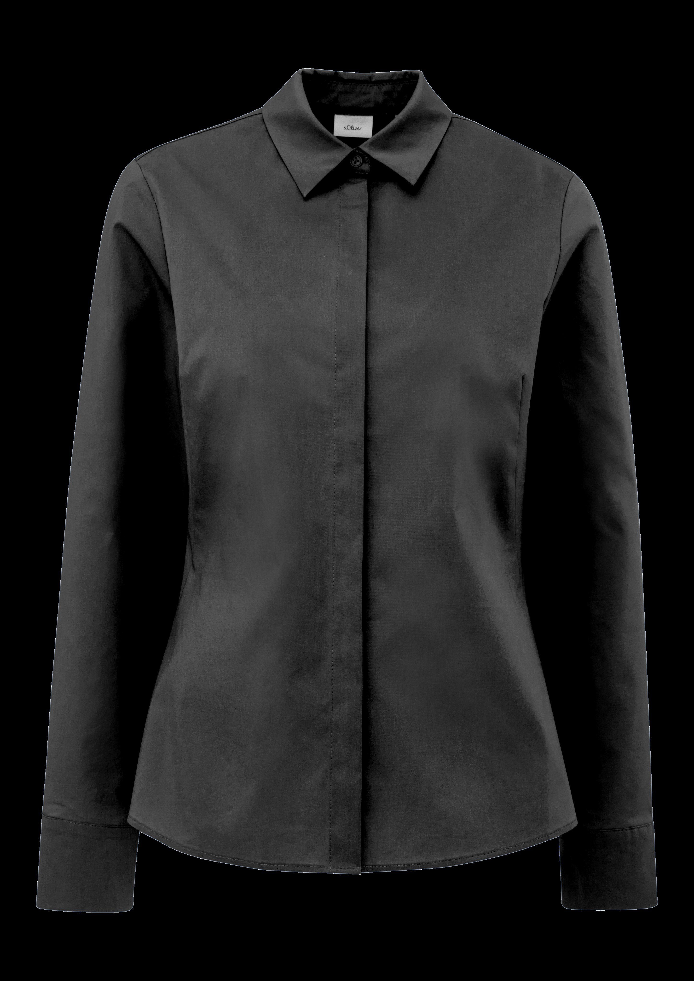 Bluse BLACK mit Knopfleiste grey/black s.Oliver verdeckter Klassische LABEL