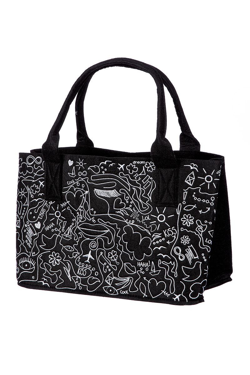 MF Einkaufsshopper Filztasche Modern Art schwarz 40 cm Einlinien Design