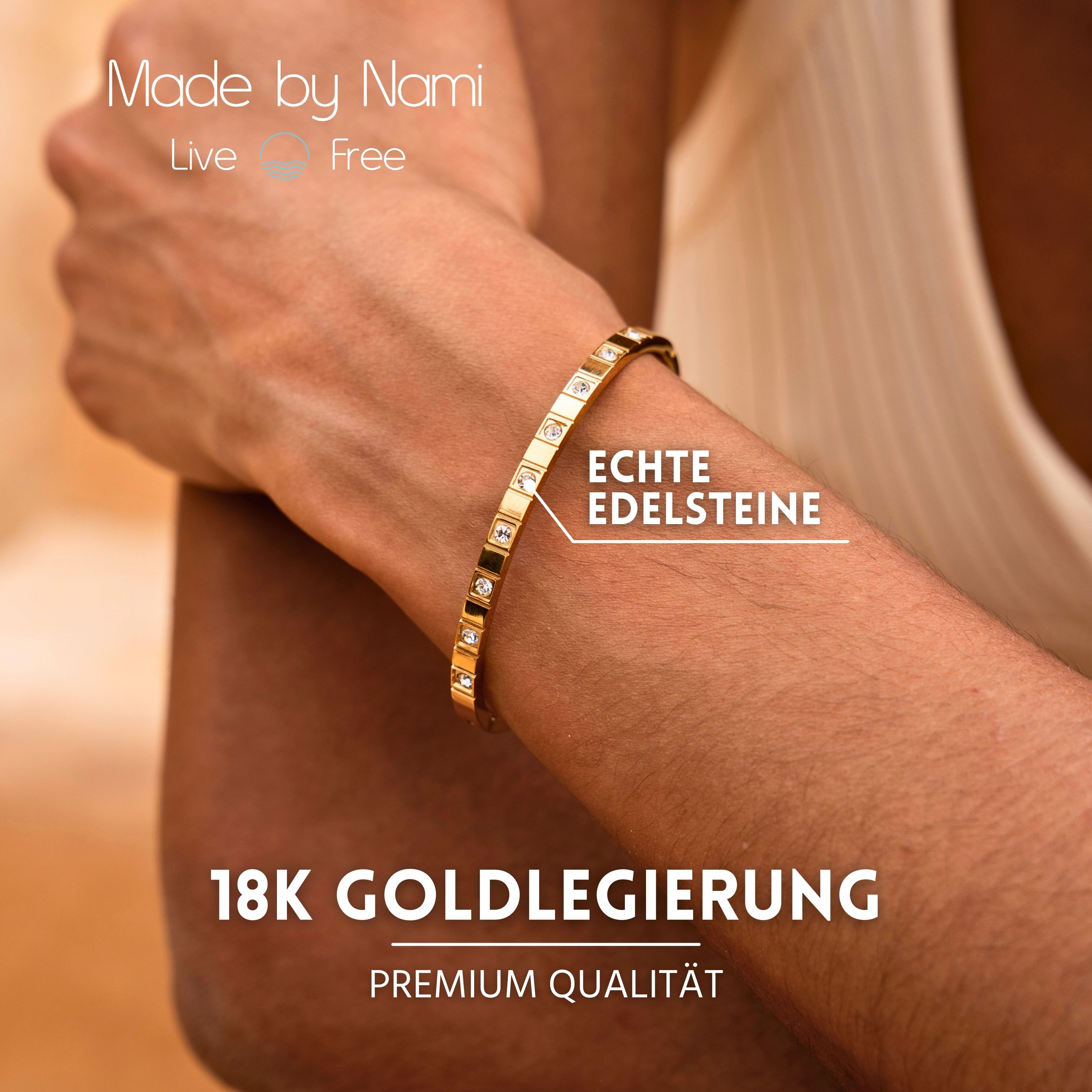 Made by Nami Armreif Damen Armreif Gold mit runden Edelsteinen 5.8 cm, aus günstig online kaufen