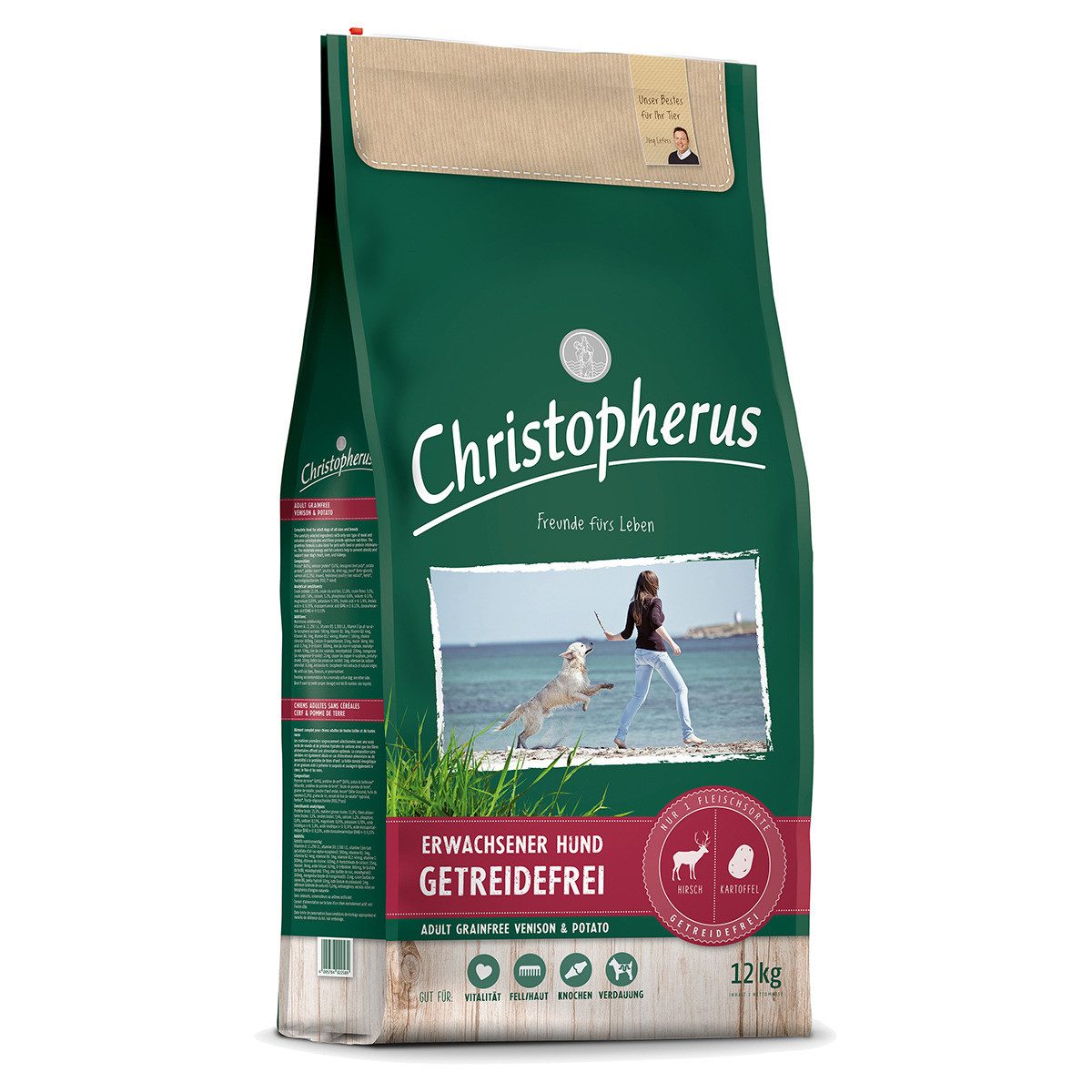 Christopherus Getreidefrei mit Hirsch & Kartoffel 12 kg, Trockenfutter für: Hund