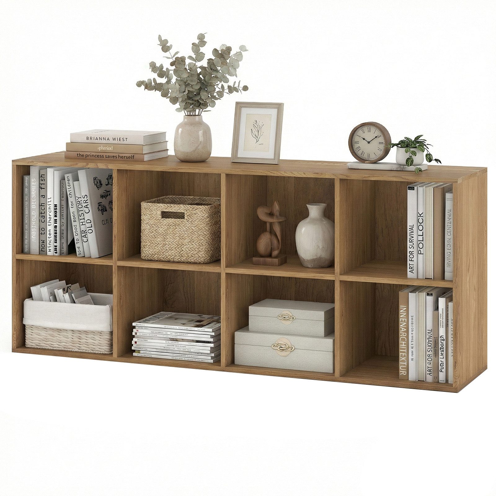 KOMFOTTEU Bücherregal, Würfelregal mit 8 Würfelfächern, 121,5 x 29 x 61 cm