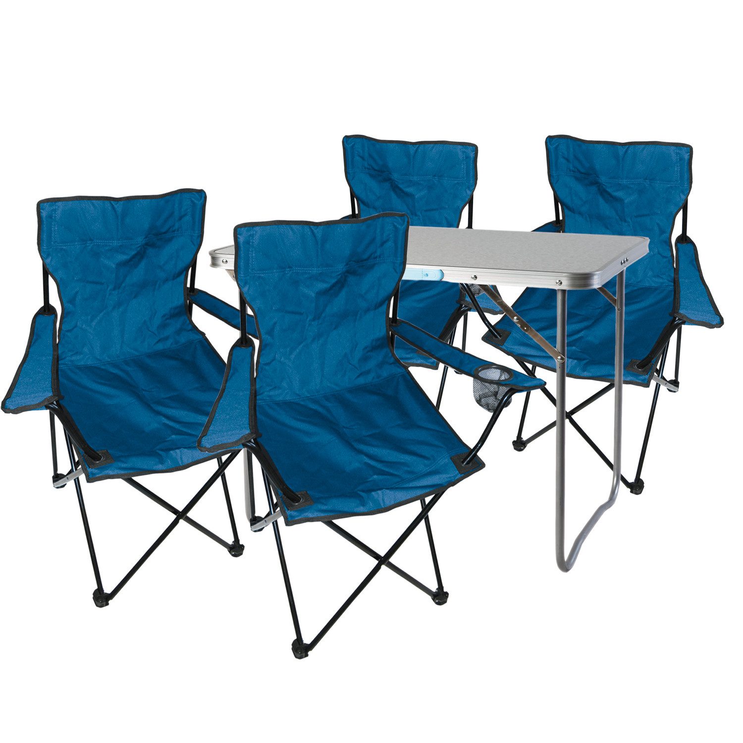 Essgruppe 5-teiliges Campingmöbel Set Blau Tisch+Campingstühle/Anglerstühle Blau