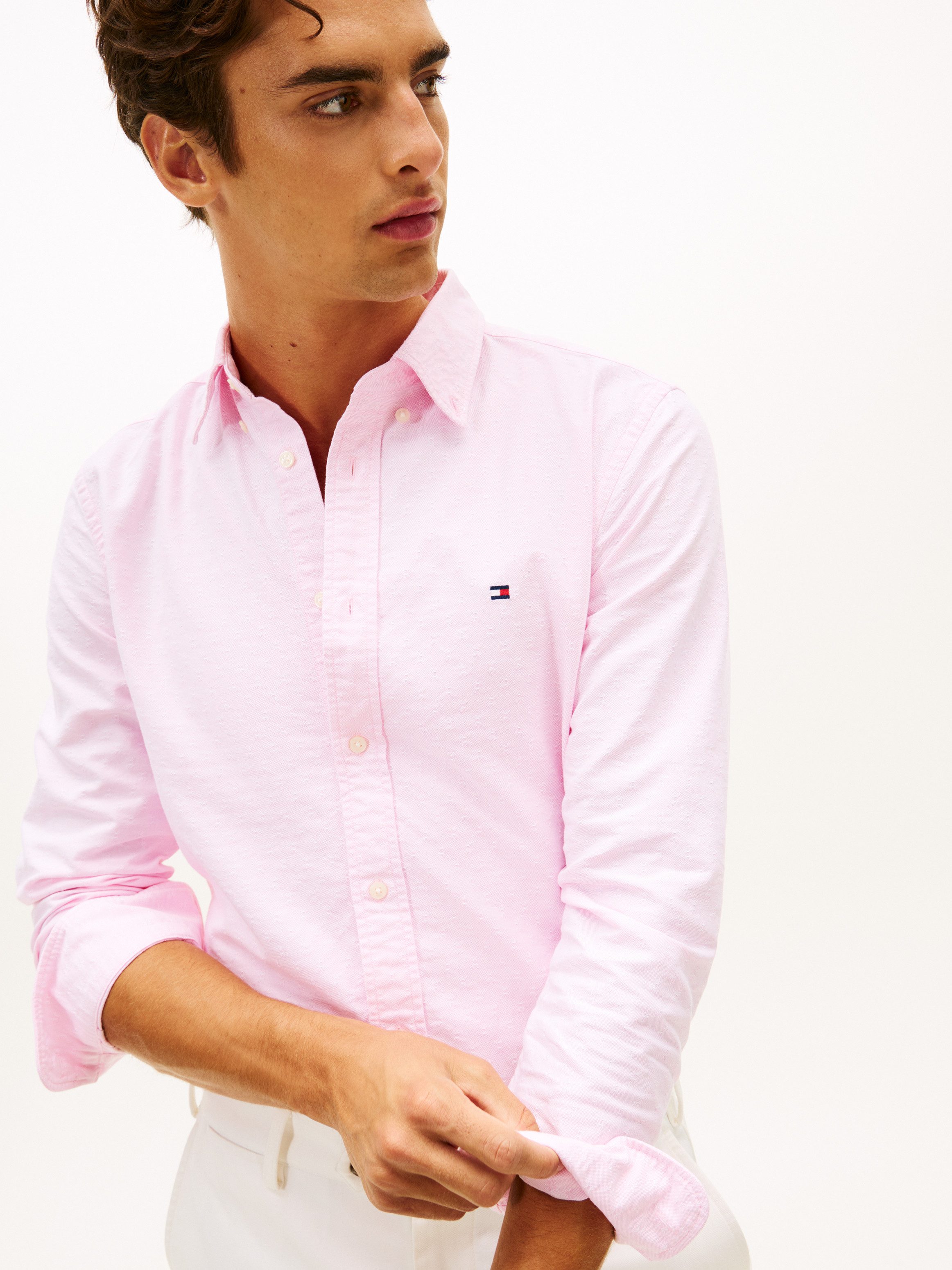 Tommy Hilfiger Langarmhemd OXFORD DOBBY Button-down-Kragen, regular fit, Businesshemd