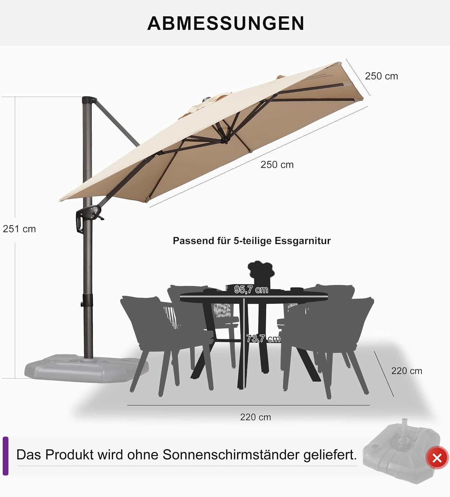 PURPLE LEAF Ampelschirm Quadratischer Terrassenschirm, Alu günstig online kaufen
