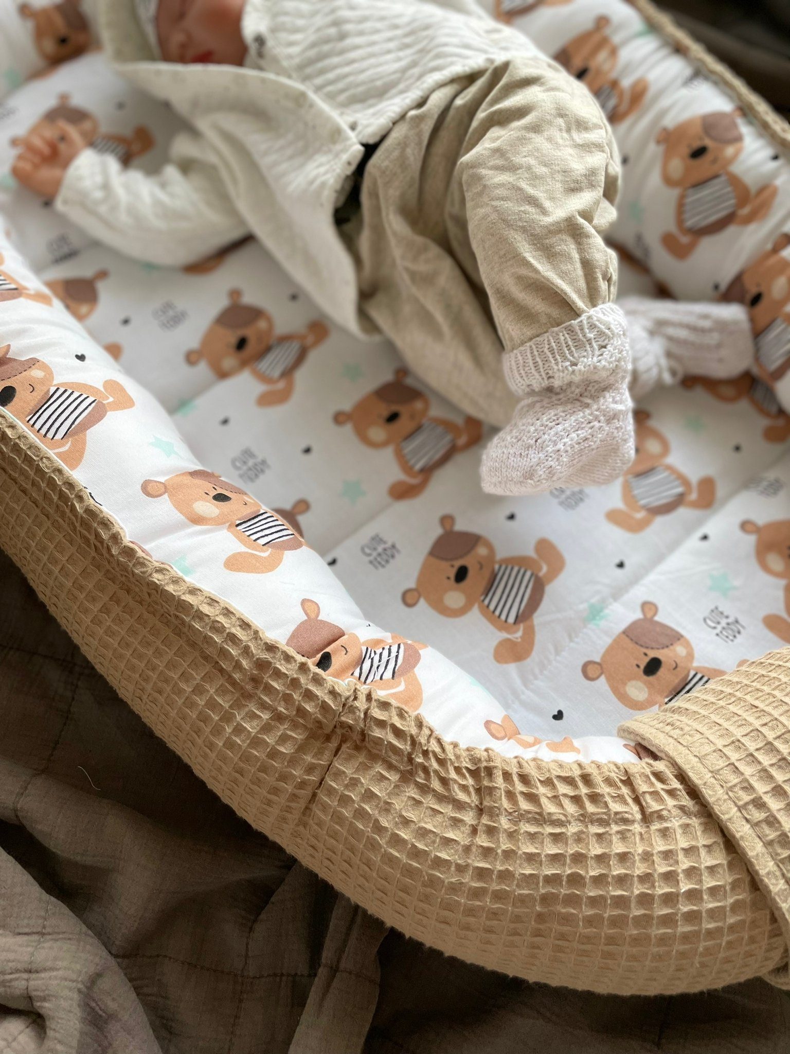 Loolay Bettnestchen TAUPE WAFFELPIQUE Braun TEDDY Baumwolle BABYNEST Babyko günstig online kaufen