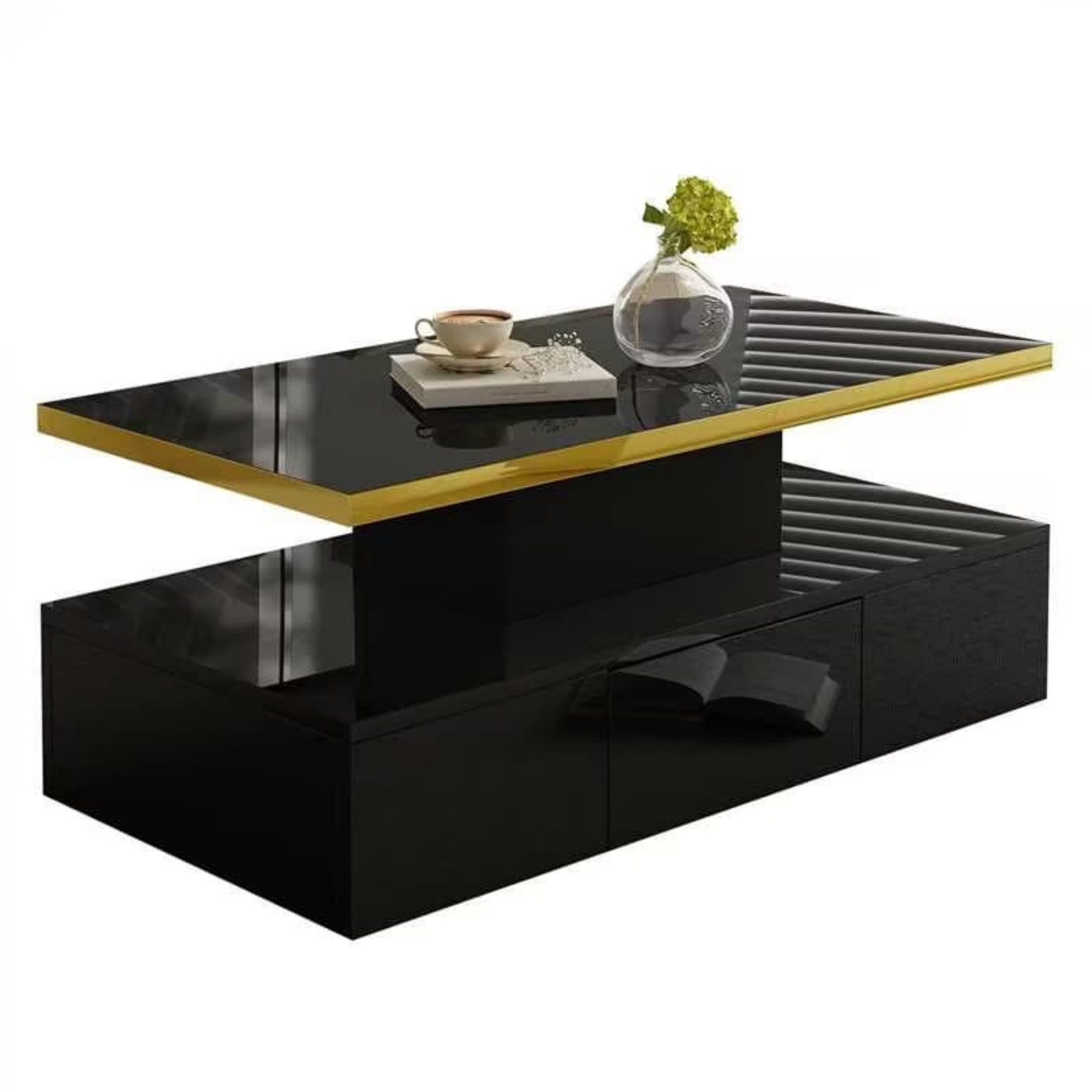 ANYSUN Couchtisch Wohnzimmertisch Hochglanz mit LED Beleuchtung und Schubladen (Set, 1Tisch), Breite 100 cm