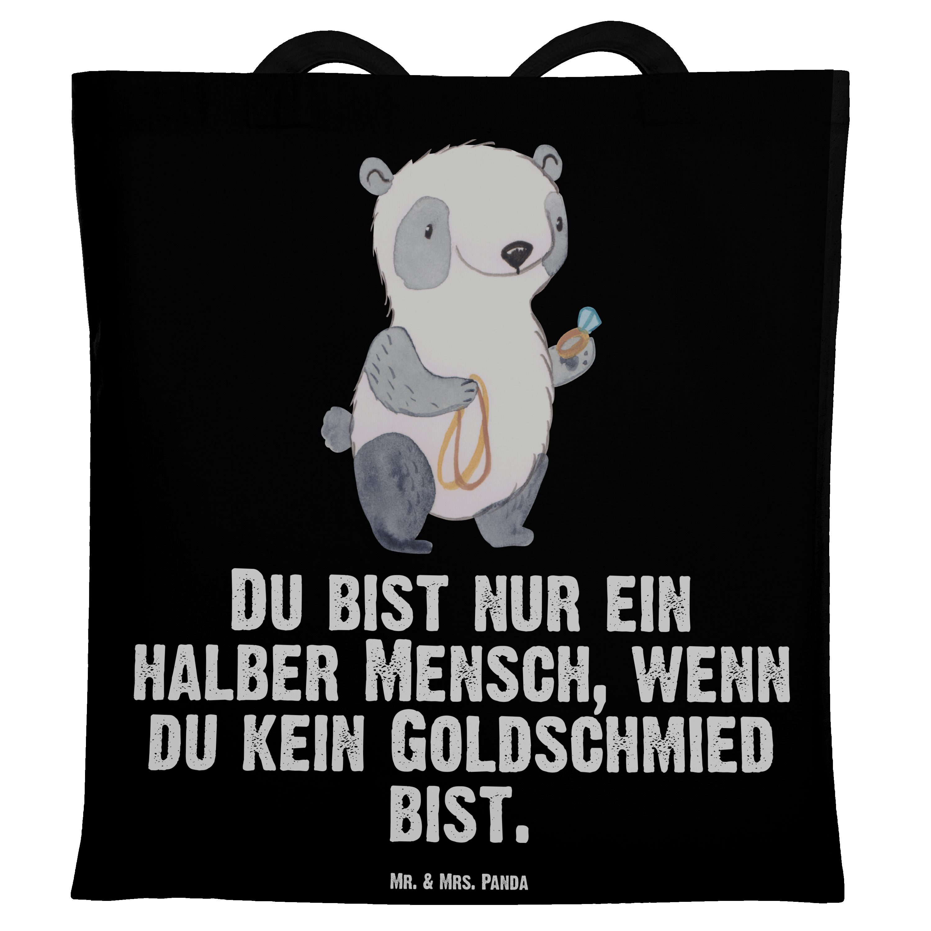 Juwelier, Panda Geschenk, Mr. Dankeschön, & Schm (1-tlg) Herz - Schwarz Goldschmied Tragetasche - Mrs. mit