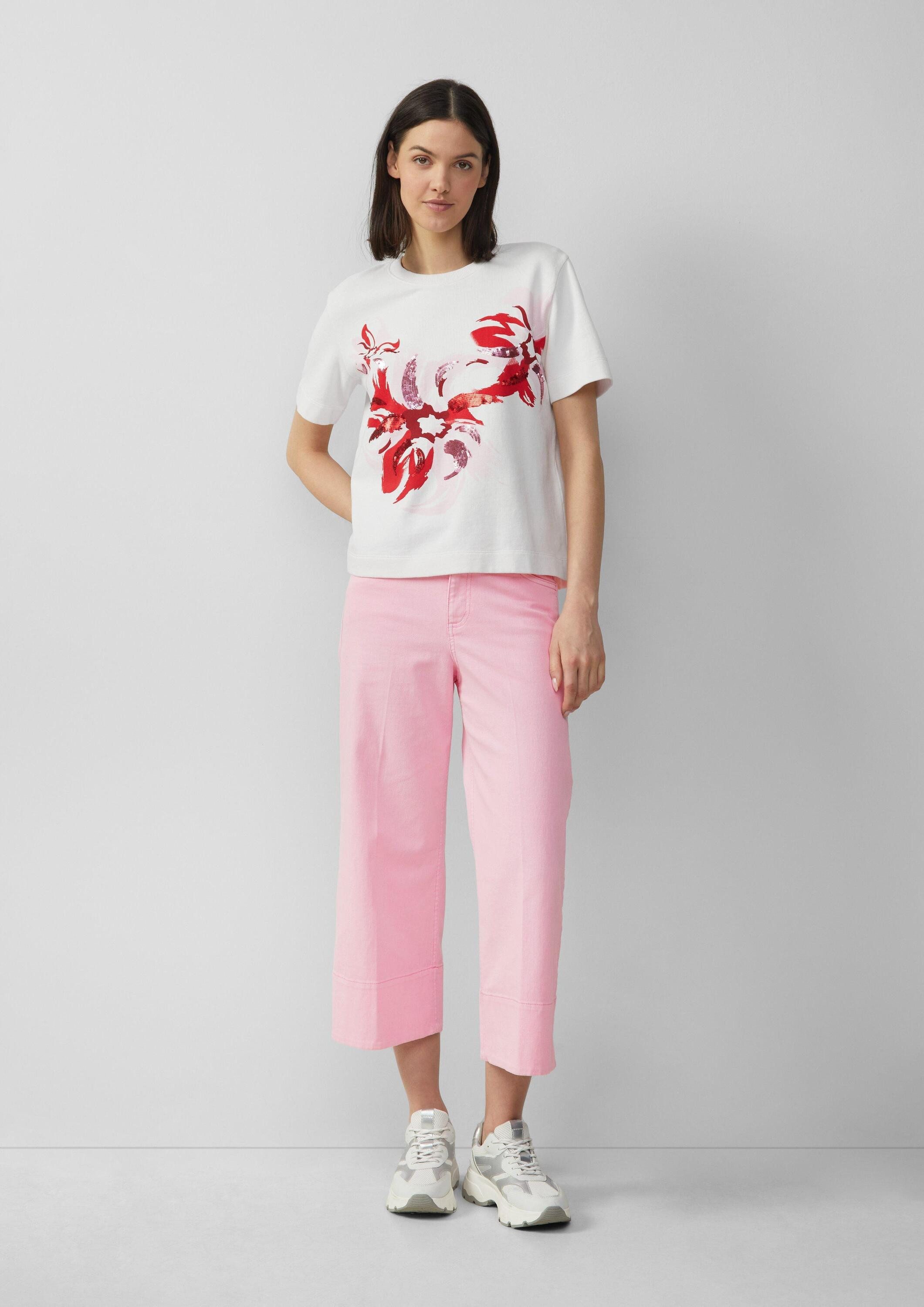 s.Oliver Kurzarmshirt Sweatshirt Leichtes Kurzarm-Sweatshirt mit Print und Pailletten