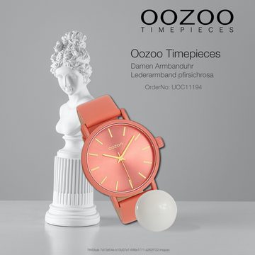 OOZOO Quarzuhr Oozoo Damen Armbanduhr Timepieces Analog, (Analoguhr), Damenuhr rund, groß (ca. 42mm), Lederarmband pfirsichrosa, Fashion