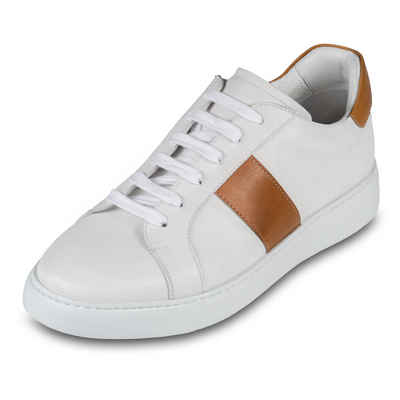 BRECOS Leder Sneaker in weiß mit cognak braunen Applikationen, handgefertigt Sneaker