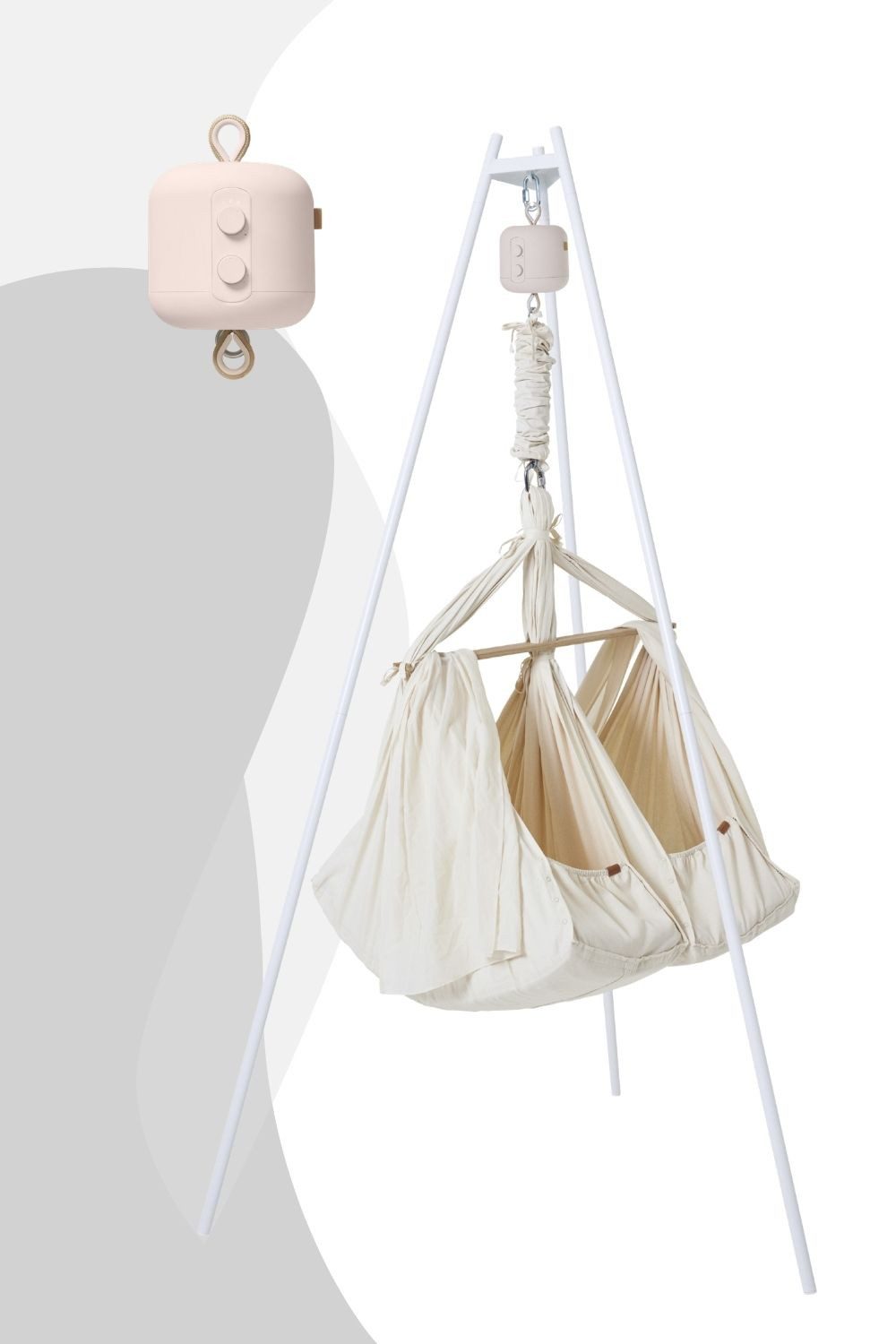 Membantu Babyschaukel Premium Set inkl. Ständer und Federwiegenmotor LeeLoo02, Für zwei Babys. Ab Geburt bis ca. 3 Jahre / 0-25 kg