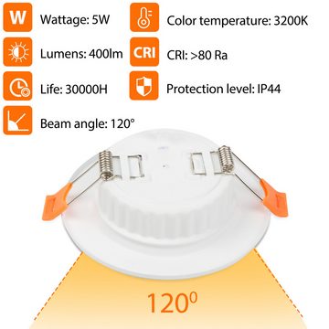 Randaco LED Einbaustrahler 20St. LED Einbaustrahler 5W WarmWeiß 400LM Einbauleuchte Deckenleuchte