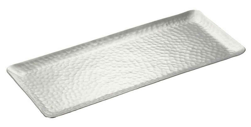 Dekotablett Dekoschale Tablett Schale silber Metall Deko Tischdeko 35x15 cm, Hammerschläge wurden per Hand eingehämmert