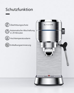 BLiTZWOLF Espressomaschine, 1250~1450W 15Bar Edelstahl, 1,25 L Wassertank mit Milchaufschäumdüse