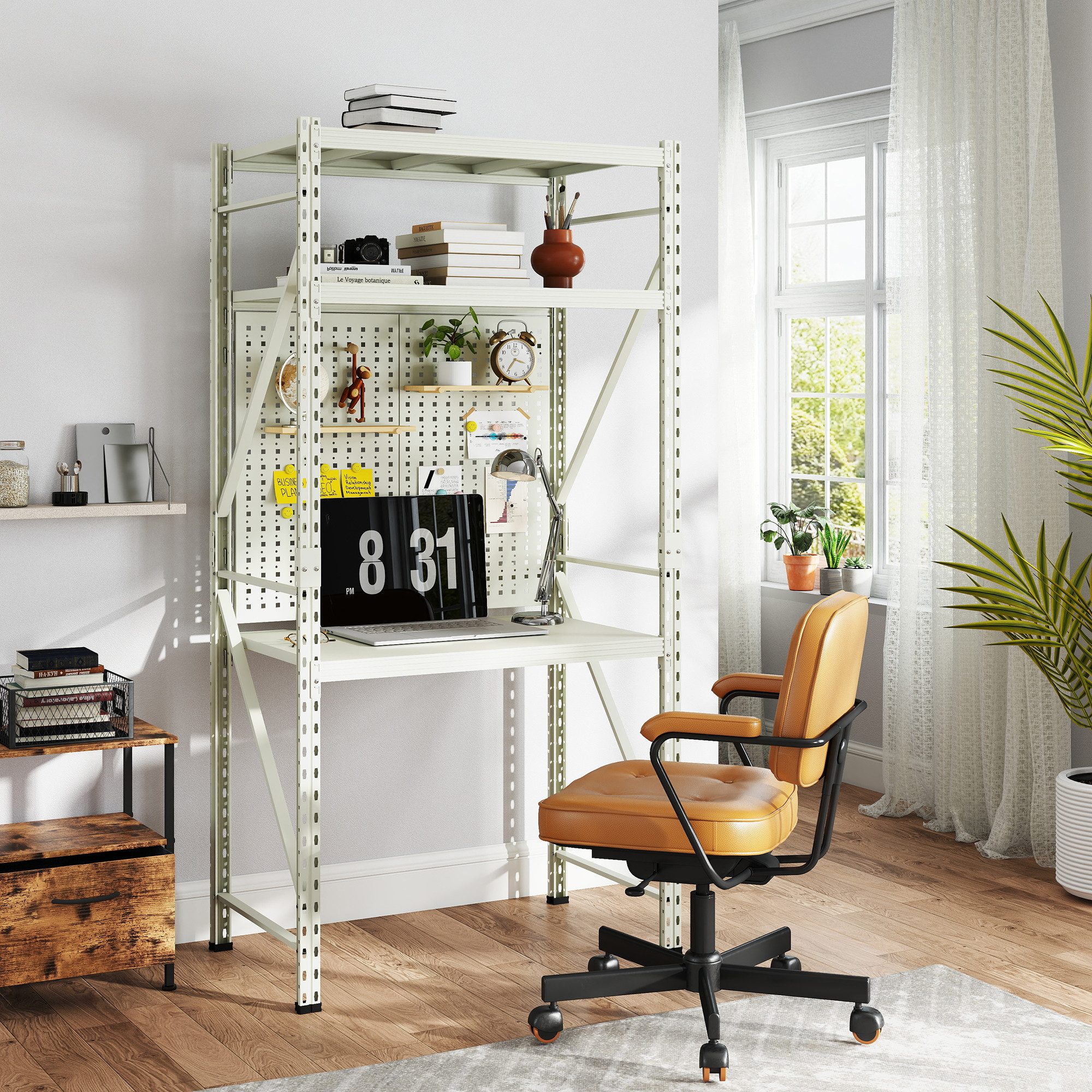 FLEXISPOT Werkbank & Schreibtisch mit Regal und Lochwand – Stabiler Werkzeugtisch, (vielseitig nutzbar in Werkstatt, Büro, Lager oder Zuhause), bis 200 kg belastbar, für Schwerlastregal