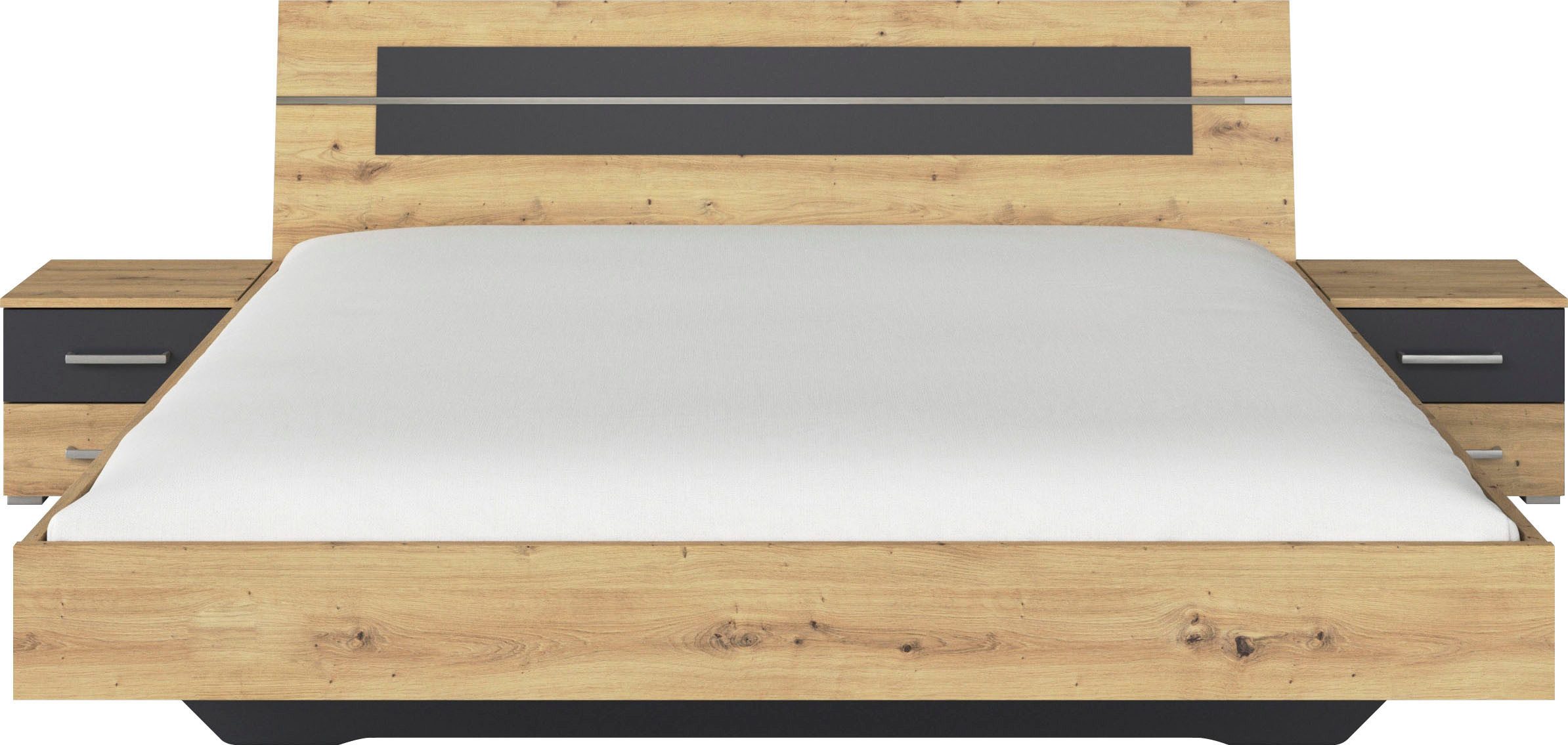 rauch Bettanlage Doppelbett Futonbett BURANO in schwebender Optik, (Set, 3-tlg), und abgesetztem Kopfteil mit 2 Nachttischen MADE IN GERMANY
