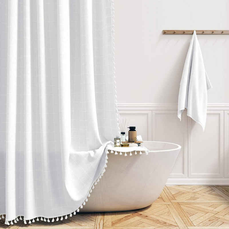 MAGICSHE Duschvorhang Boho Duschvorhang mit Quaste für badewanne, Leinen, Wasserdicht Breite 183 cm