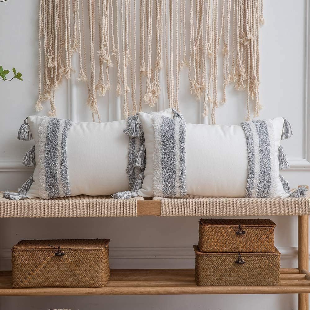 UE Stock Kissenbezug Dekorative Boho Kissenbezug 30 x 50cm Grau Weiß Kissen günstig online kaufen