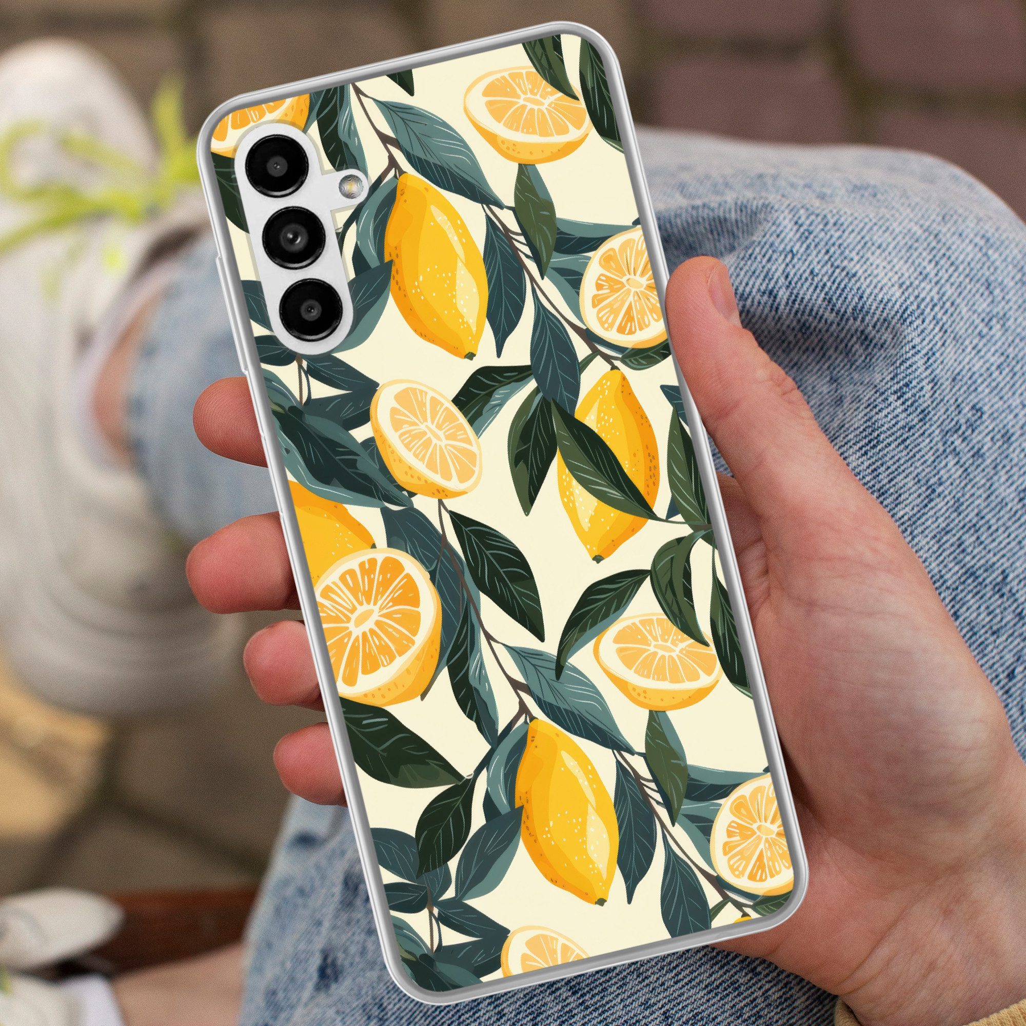 MuchoWow Handyhülle für Samsung Galaxy A04s Zitronen - Früchte - Blätter - Gelb - Grün - B, Handy Case, Silikon, Bumper Case Dünn