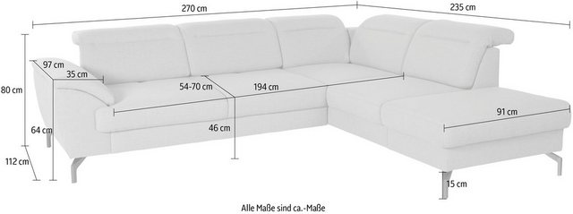 sit&more Ecksofa, 15 cm Fußhöhe, inklusive Sitztiefenverstellung, wahlweise Kopfteilverstellung, wahlweise in 2 unterschiedlichen Fußfarben-Otto