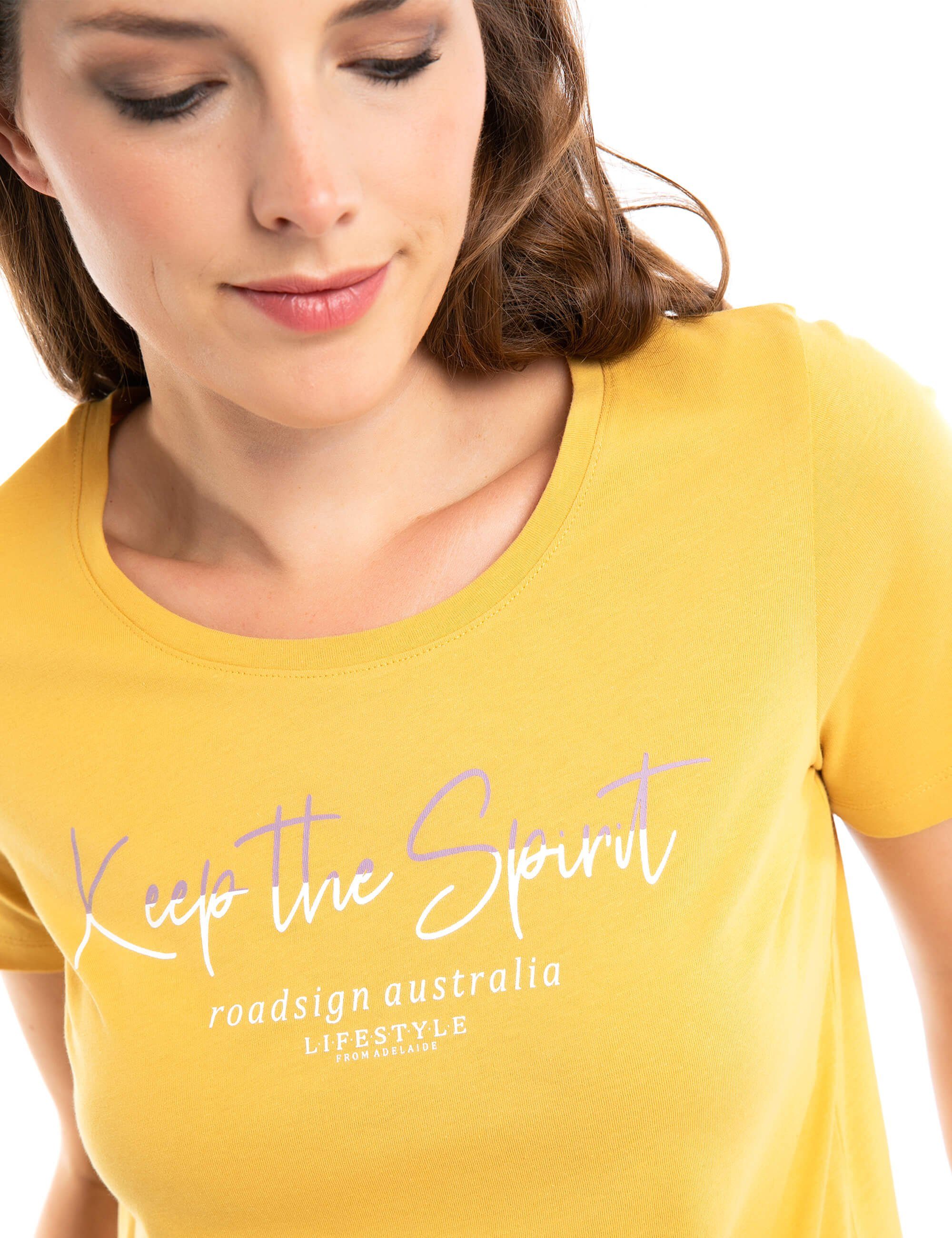 Logo-Print, 100 Spirit the australia T-Shirt & (1-tlg) ROADSIGN mit Baumwolle Rundhalsausschnitt Keep ocker %