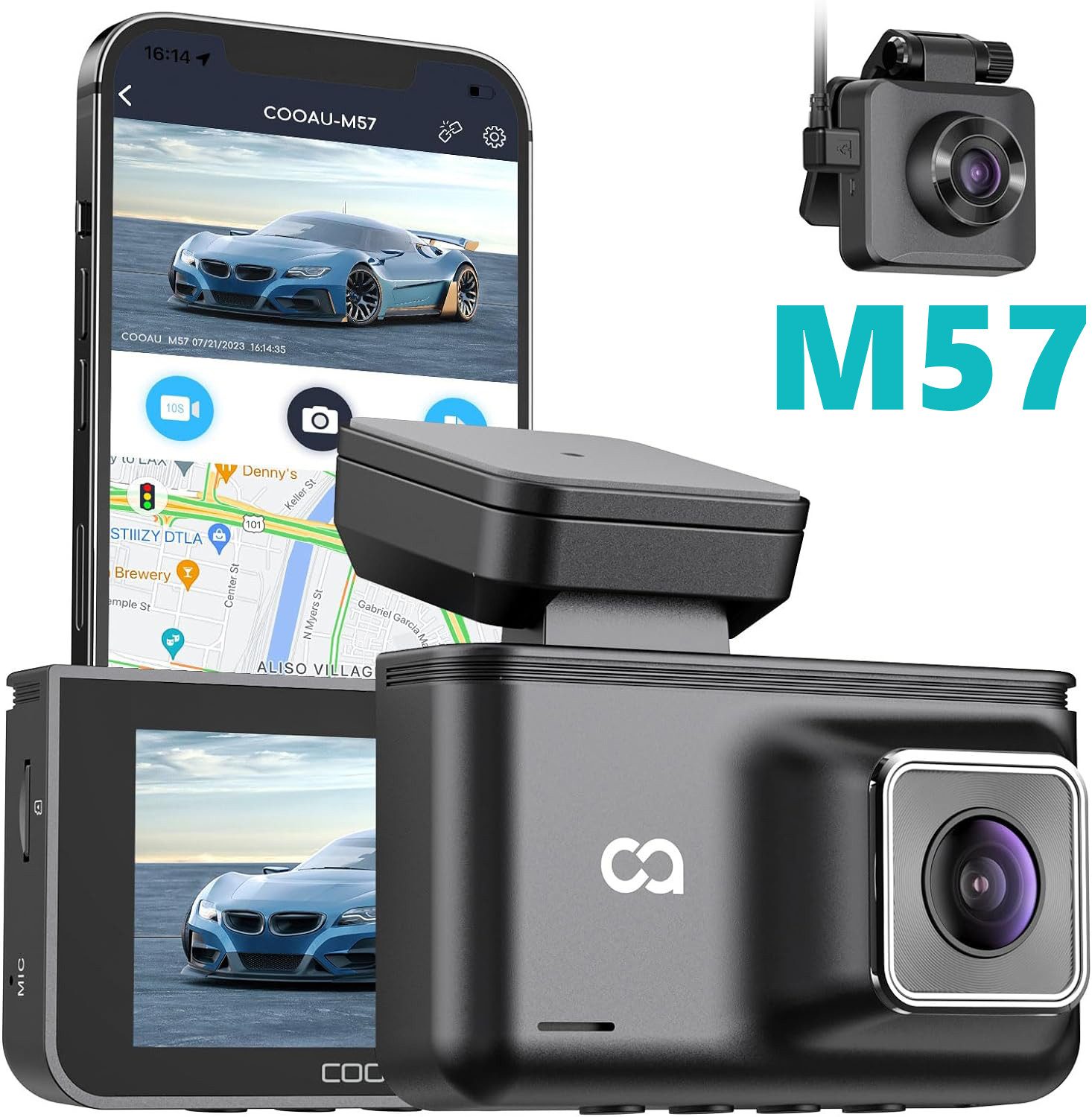 COOAU Dashcam Auto WiFi Vorne Autokamera mit GPS-Modul & Ultra Nachtsicht Dashcam (HD, WLAN (Wi-Fi), Vorderer und hinterer 2K+1080P Dual Dashcam mit 3.0" LCD Display, G-Sensor, Schleifenaufzeichnung, Parkmonitor,Eingebautes WLAN)