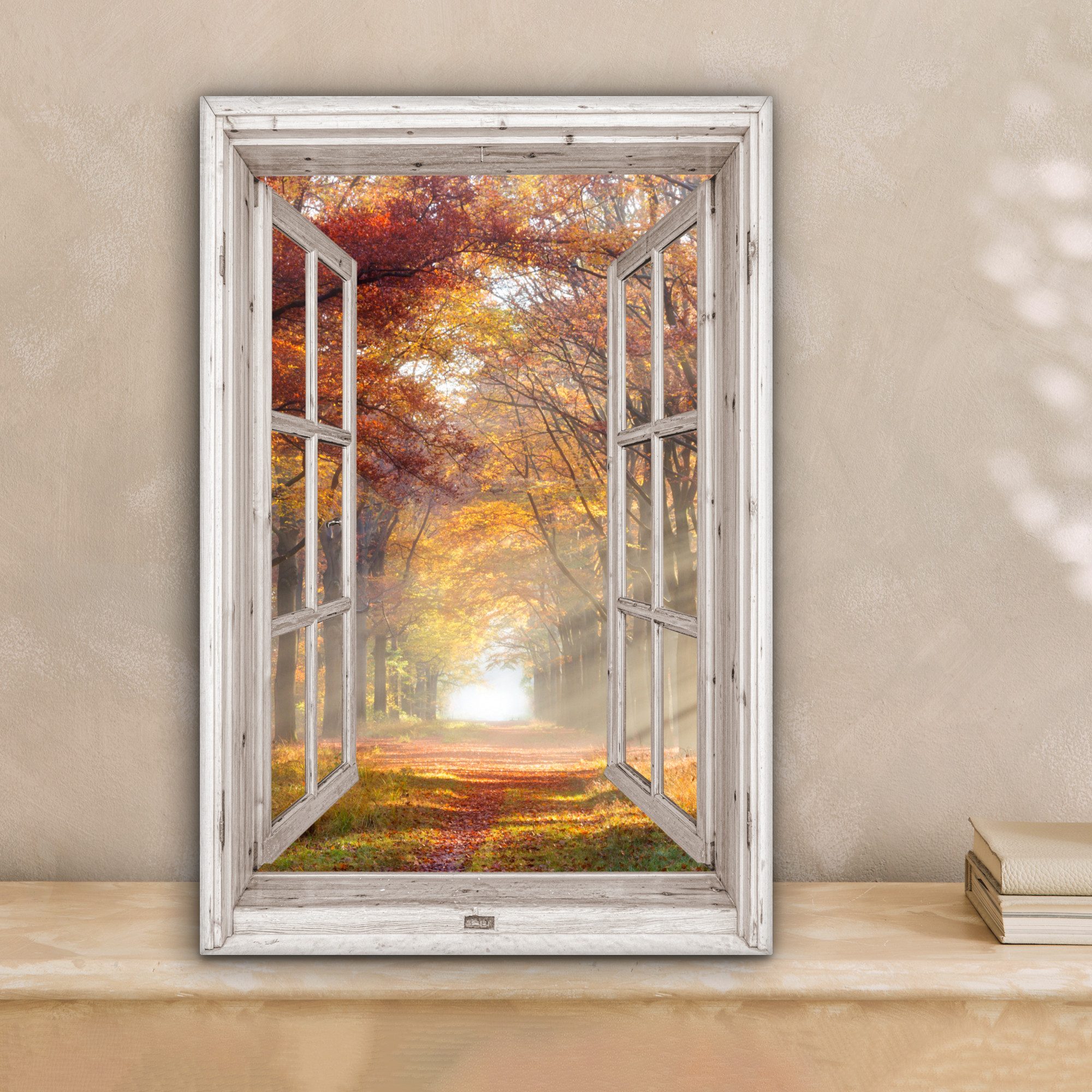 OneMillionCanvasses® Leinwandbild Herbst - Wald - Bäume - Natur - Fensterbl günstig online kaufen
