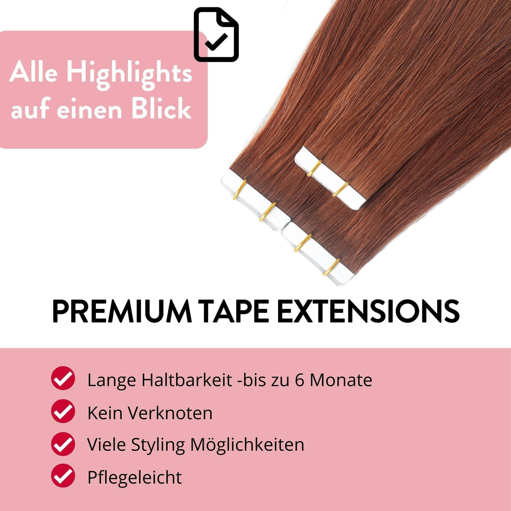 hair2heart Echthaar-Extension Premium Tape Extensions #6/34 dunkelblond gold rot 40cm