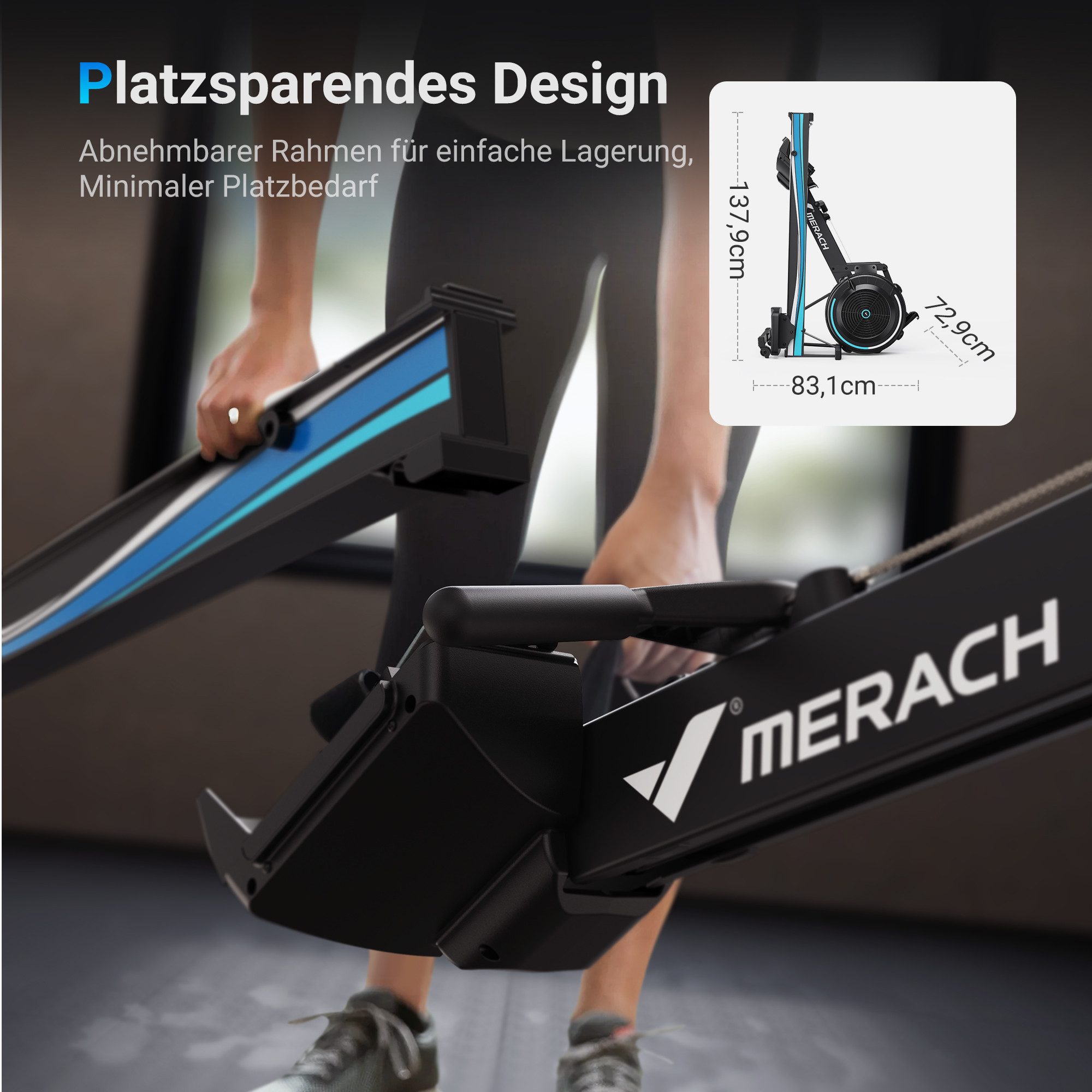 MERACH Rudergerät Luftwiderstand für Zuhause, Professional Indoor-Rudergerät (Klappbares Rudergerät mit Bluetooth LCD-Display, Ergonomischer Komfortsitz, Verstellbarem Tablethalter), für Heim-Fitnessstudio und Cardio-Training, 158KG Belastung