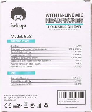 RockPapa Dual Sound Stage Treiber Kinder-Kopfhörer (Das langlebige und stilvolle Design mit großzügiger Garantie verspricht einen ganztägigen Tragekomfort., Mit eingebautem Mikrofon, breiter Kompatibilität und flexiblem Design)
