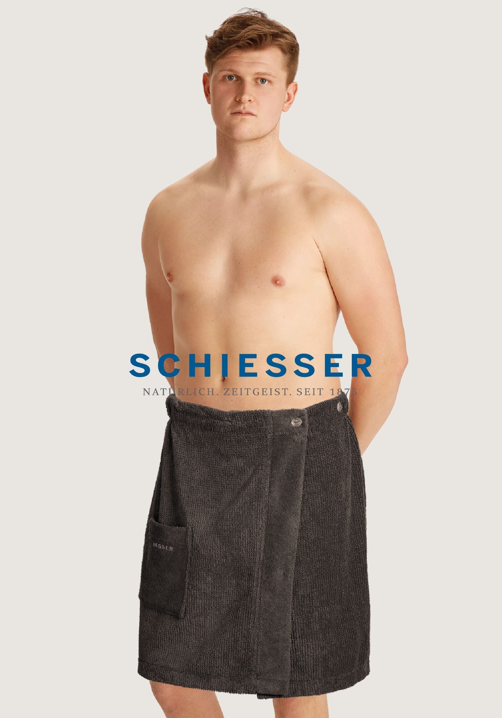 Schiesser Sarong Saunakilt Turin für Herren in angesagter Reiskornoptik, Frottier, Knöpfe
