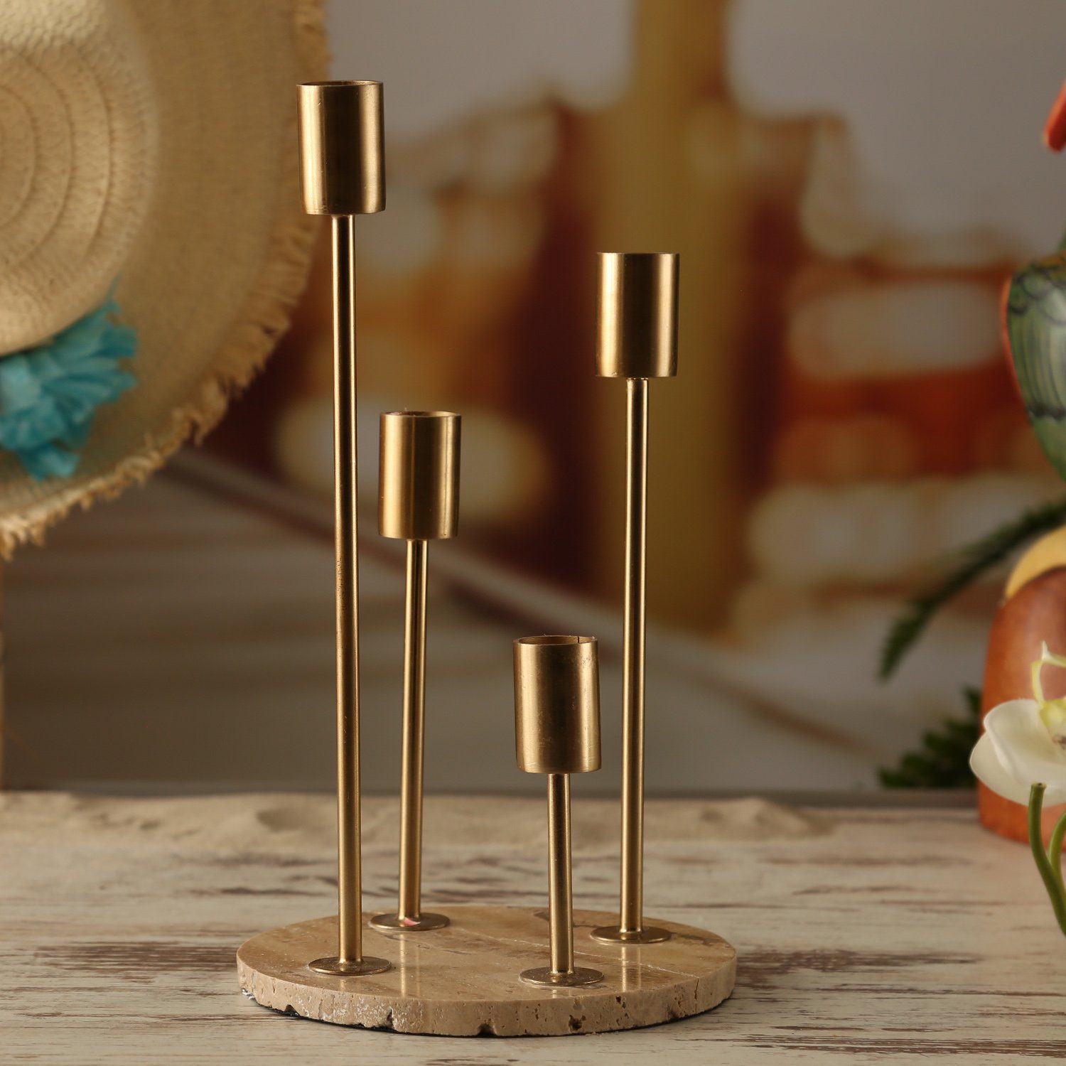 MARELIDA Kerzenständer Stabkerzenhalter Kerzenständer Marmor Kerzenhalter Advent Weihnachten (1 St)