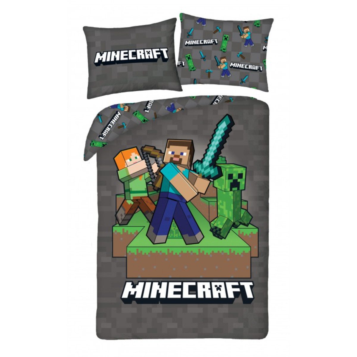 Minecraft Bettwäsche 140 × 200 cm Bettbezug Kissenbezug 70 × 90 cm mit Reißverschluss, Polyester