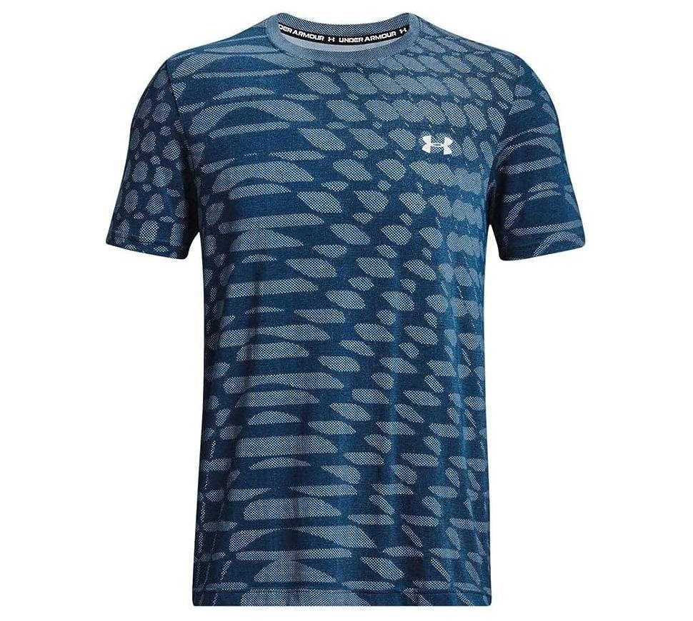 Blau Armour® Seamless Ripple T-Shirt Herren Under Kurzarm-Oberteil UA