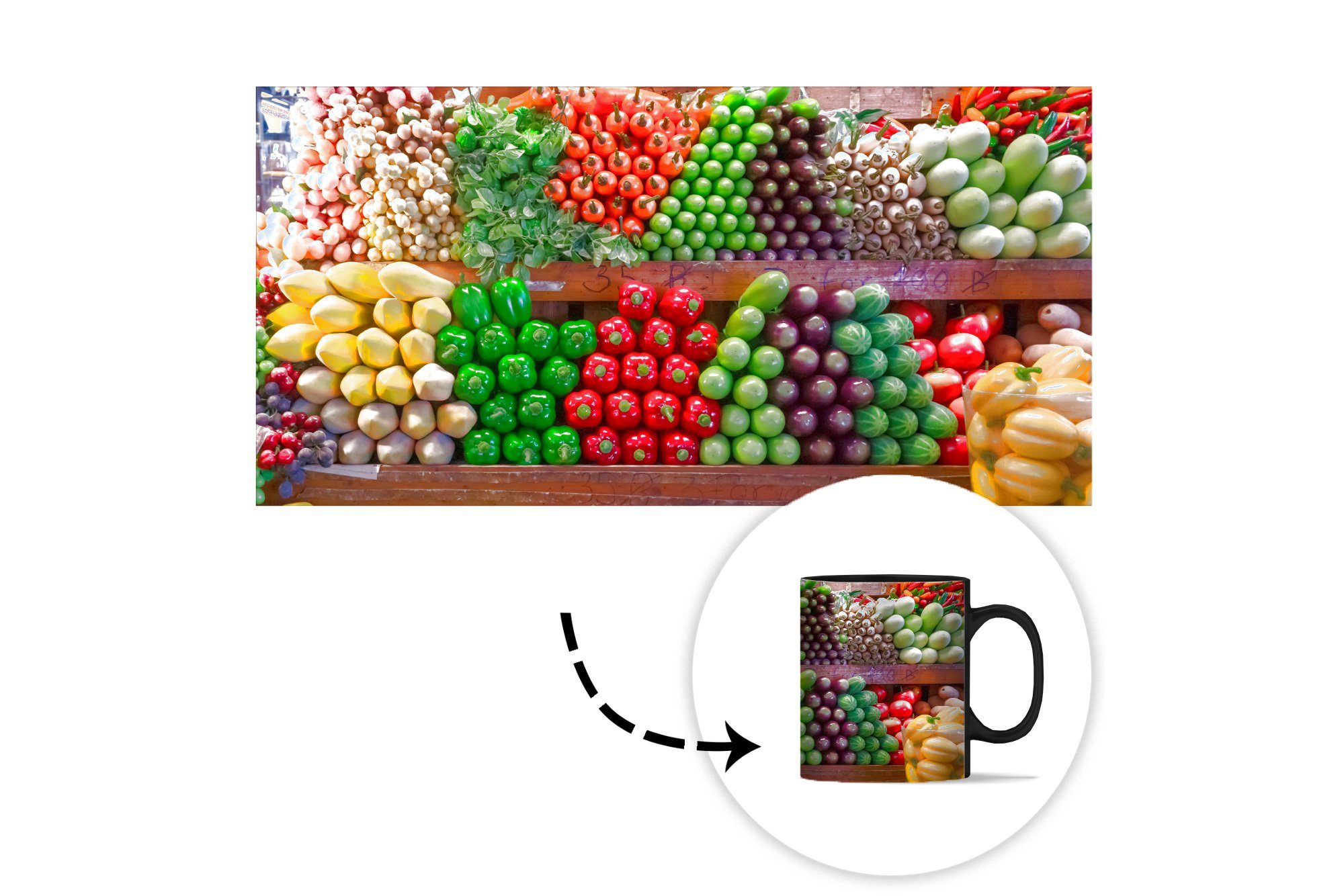 - MuchoWow Teetasse, - Keramik, - Geschenk Gemüse Kaffeetassen, Farbwechsel, Thailand, Obst Zaubertasse, Stand Tasse