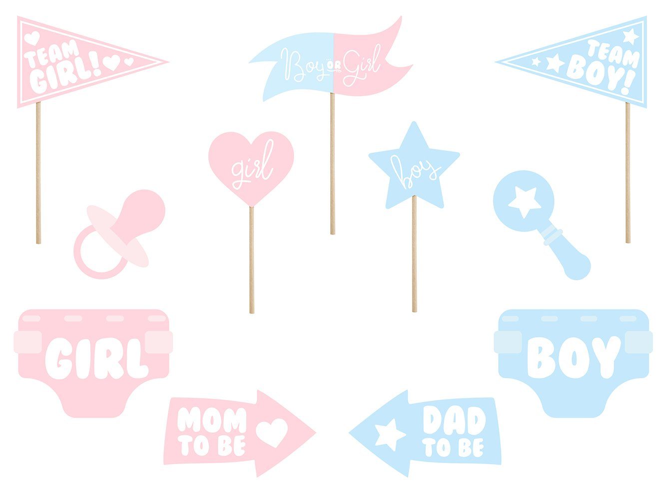 partydeco Papierdekoration, Fotobox Requisiten Boy or Girl 14-26cm Gender Reveal Party 11er Set