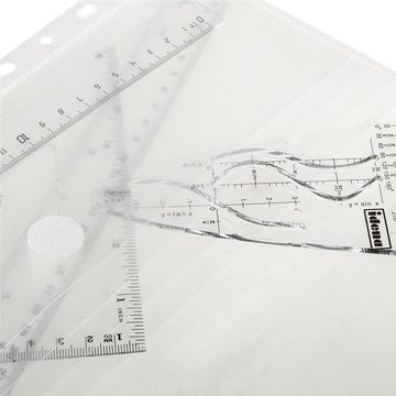 Idena Geodreieck Geometrie-Set, 6-teilig, 2 Lineale, Zeichendreieck, Parabel, Geodreieck und abheftbare Mappe