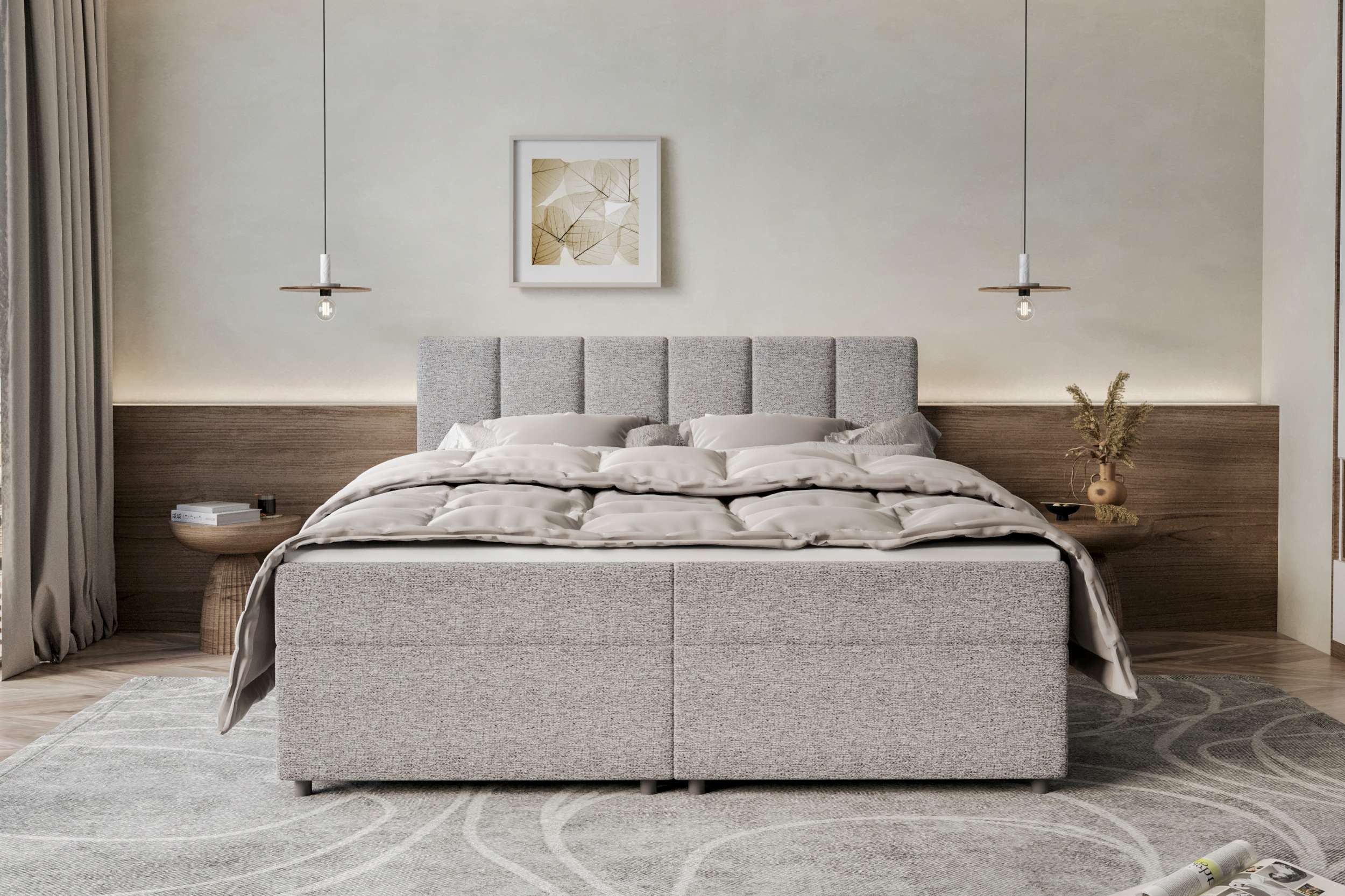 99rooms Boxspringbett Bergamo (Schlafzimmerbett, Bett), 140/160/180/200x200 cm, in Webstoff MALMO_NEW